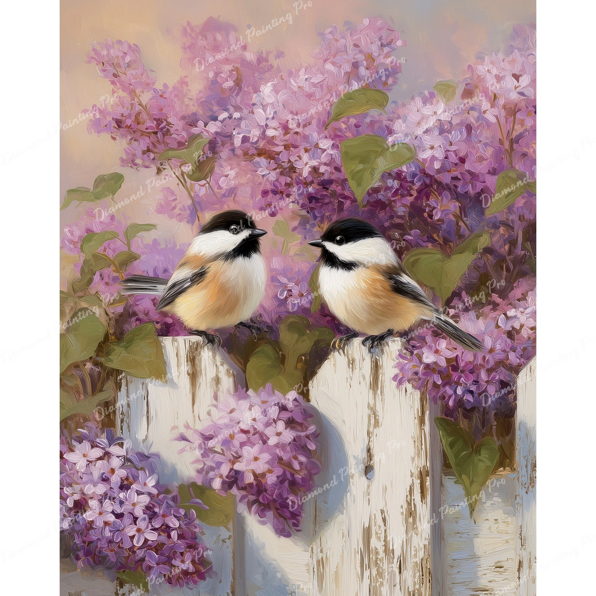 Chickadees and Lilac | Diamond Painting - Image 2
