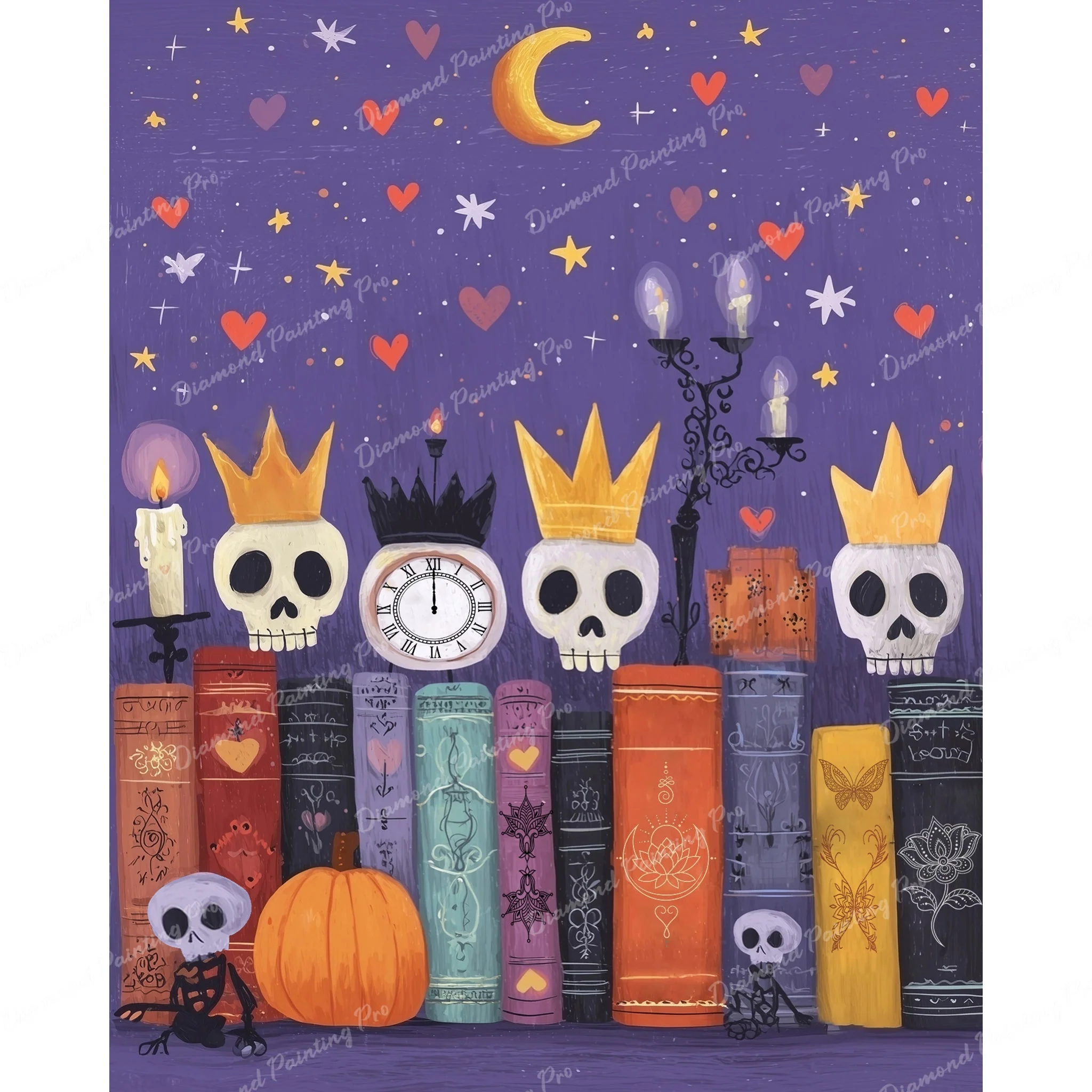 Crowned Skull Bookshelf | Diamond Painting - Image 2