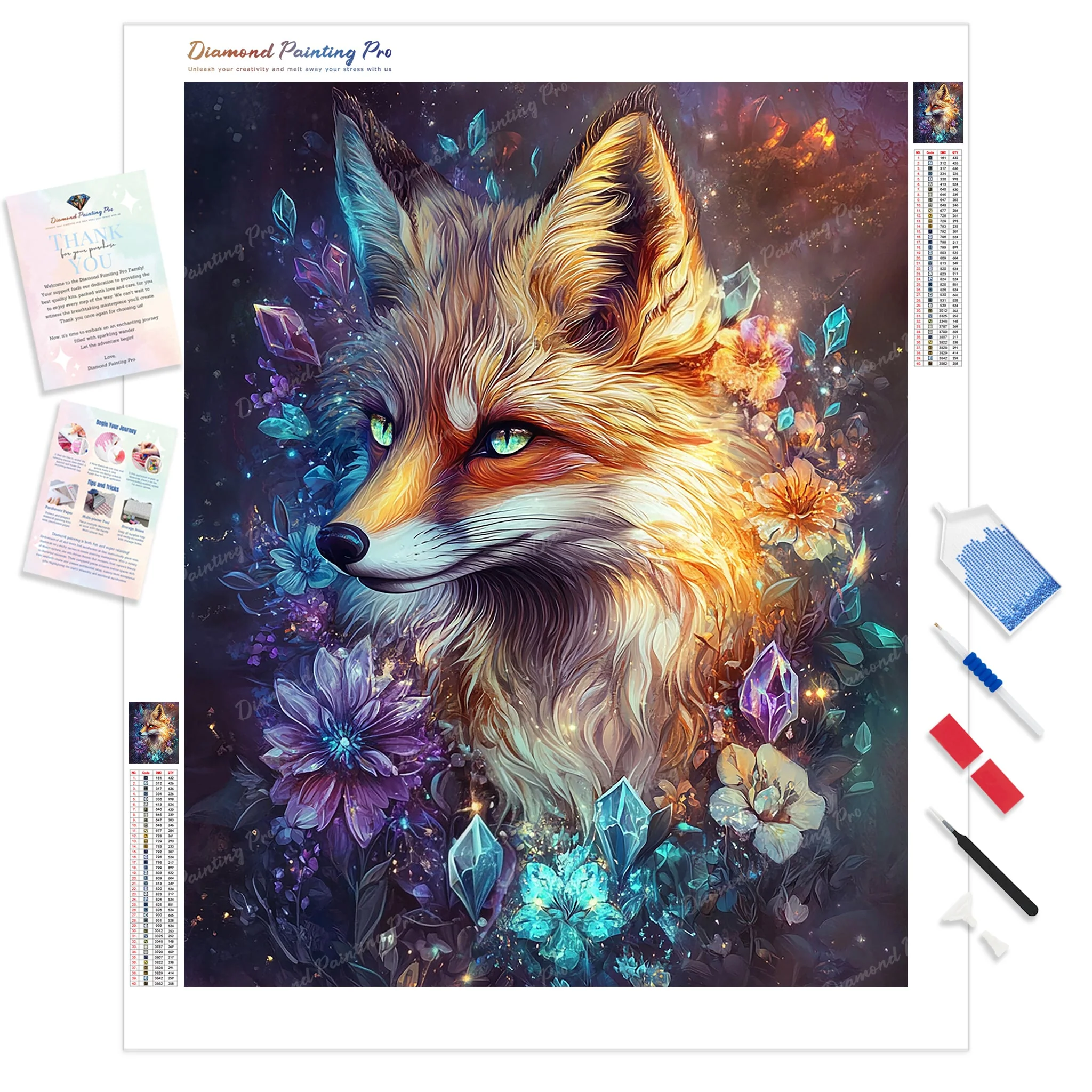 Crystal Bloom Fox | Diamond Painting