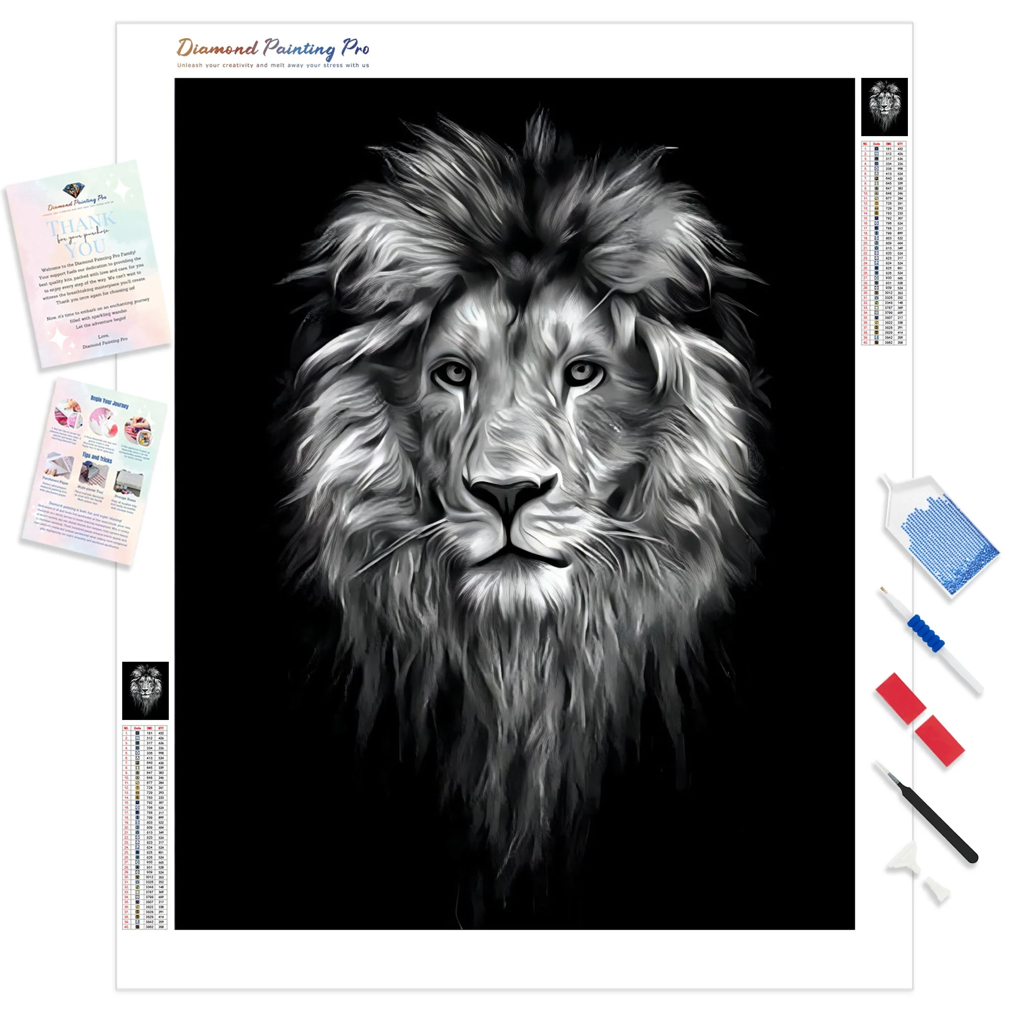 Black and White Lion Face | Diamond Painting