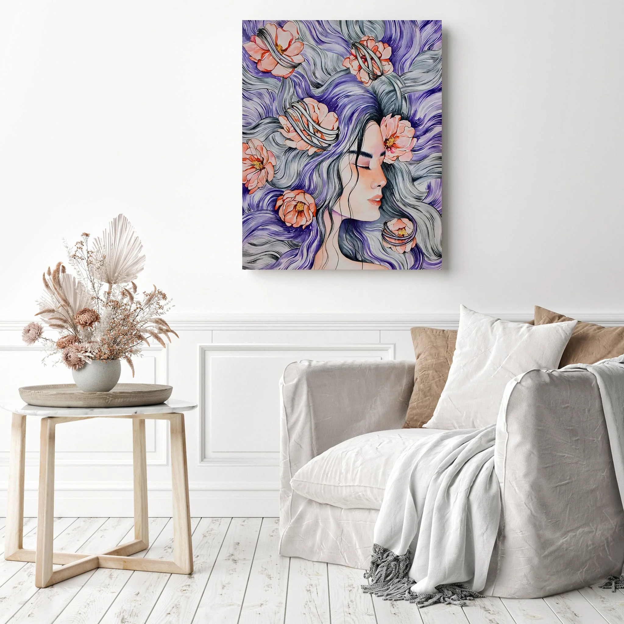 Girl with Purple Hair Surrounded by Flowers | Diamond Painting - Image 3