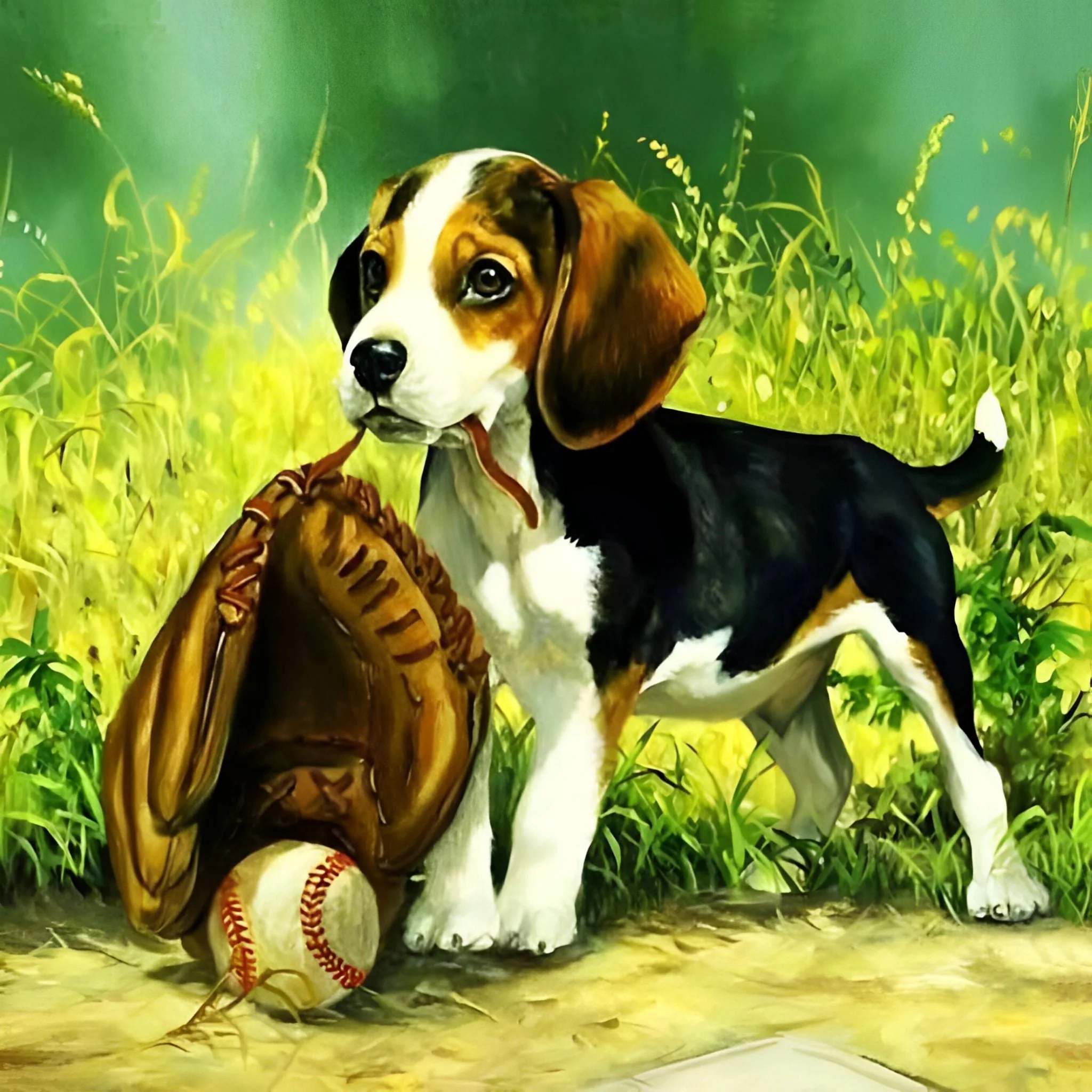 Dogs and Baseball | Diamond Painting - Image 2