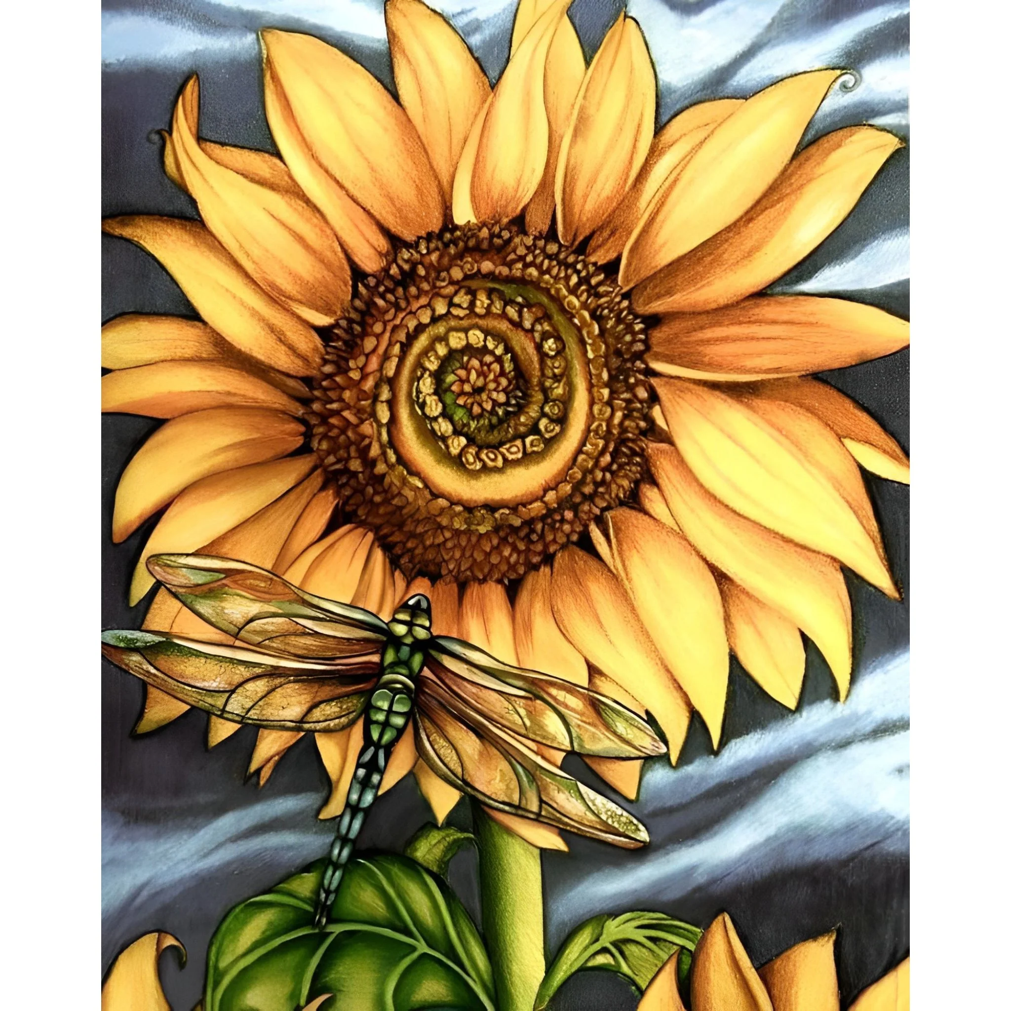 Beautiful Yellow Plant Sunflower Dragonfly | Diamond Painting - Image 2