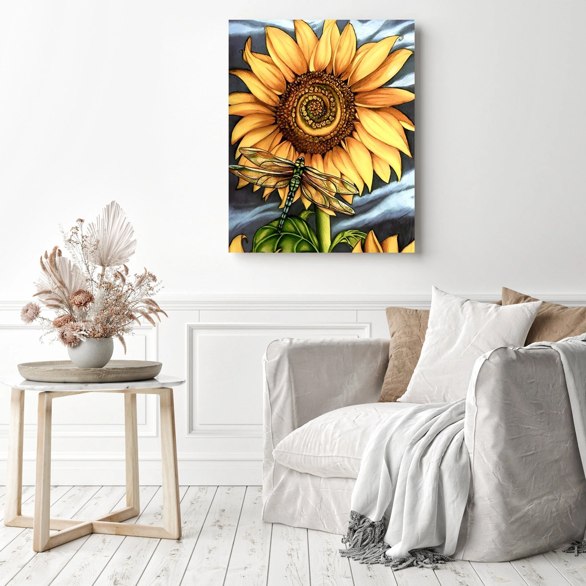 Beautiful Yellow Plant Sunflower Dragonfly | Diamond Painting - Image 3