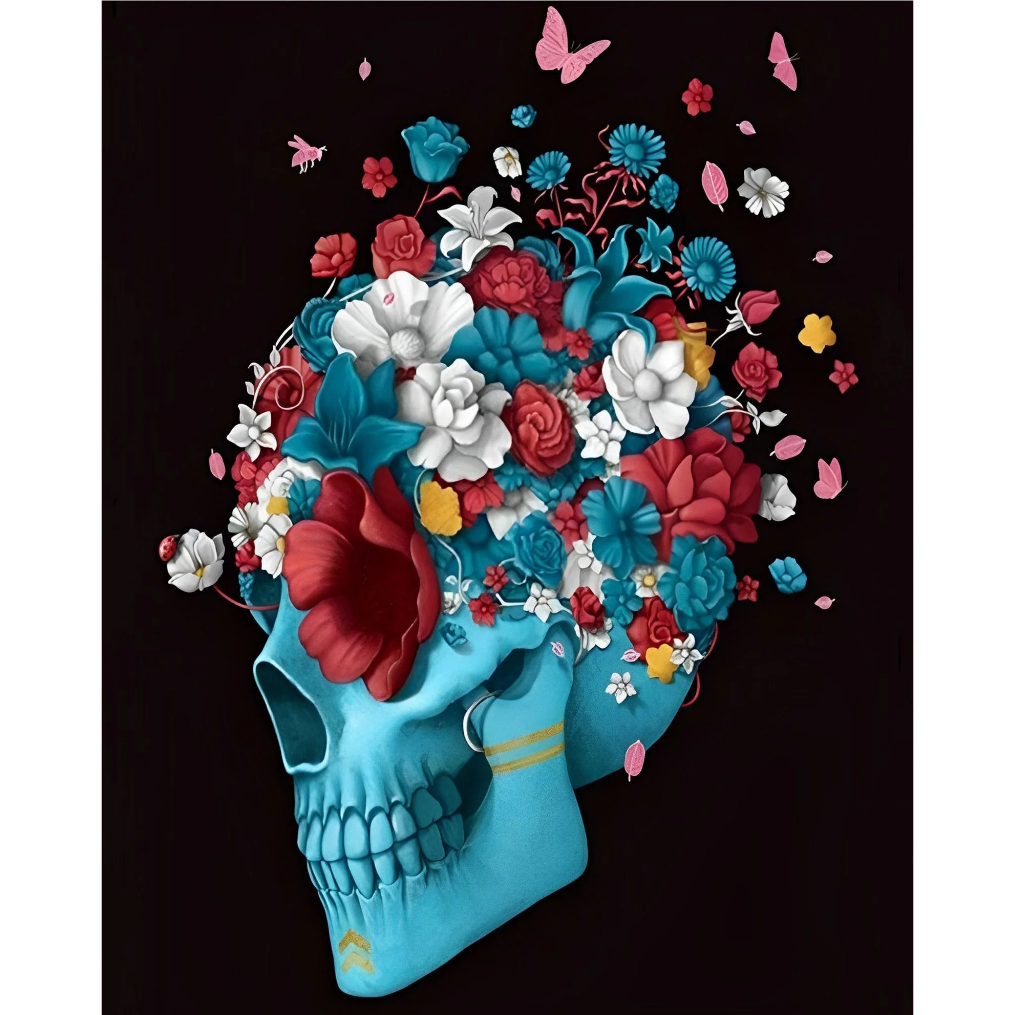 Blue Skull With Flowers | Diamond Painting - Image 2