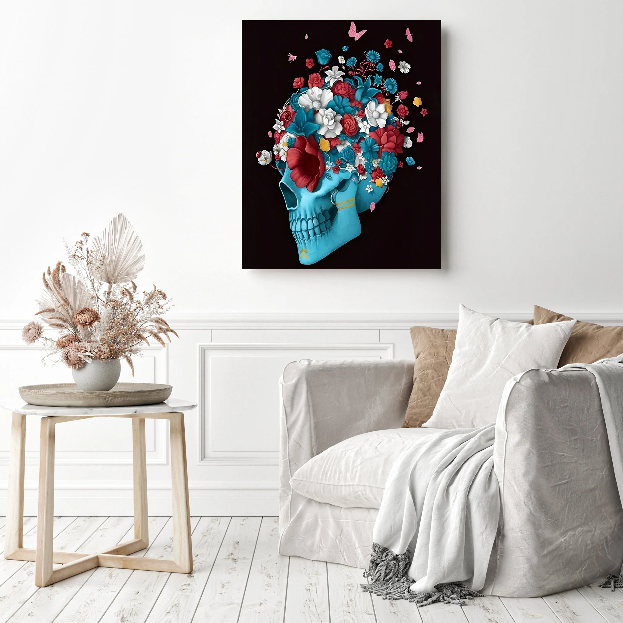 Blue Skull With Flowers | Diamond Painting - Image 3