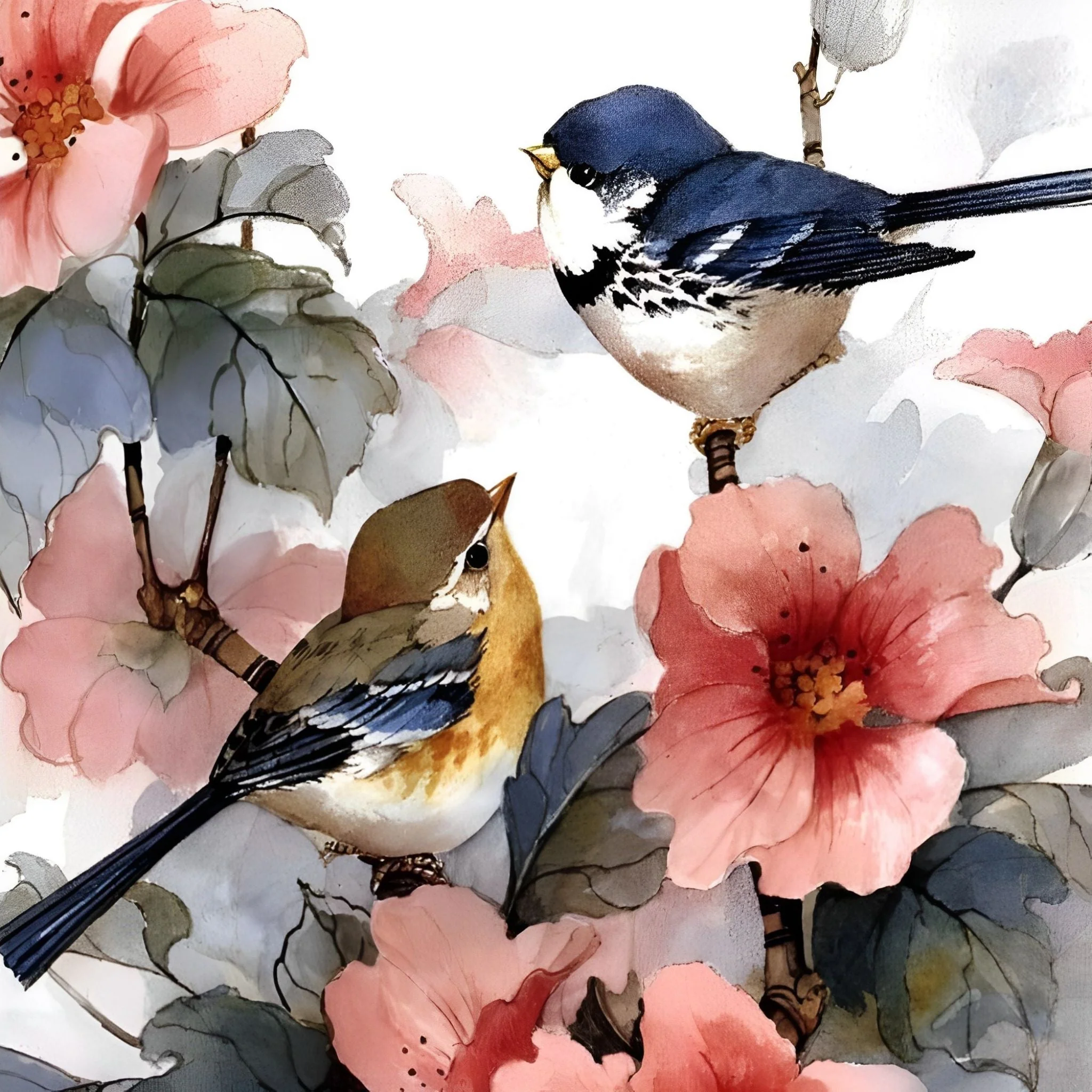 Two Birds on the Flower Branch | Diamond Painting - Image 2
