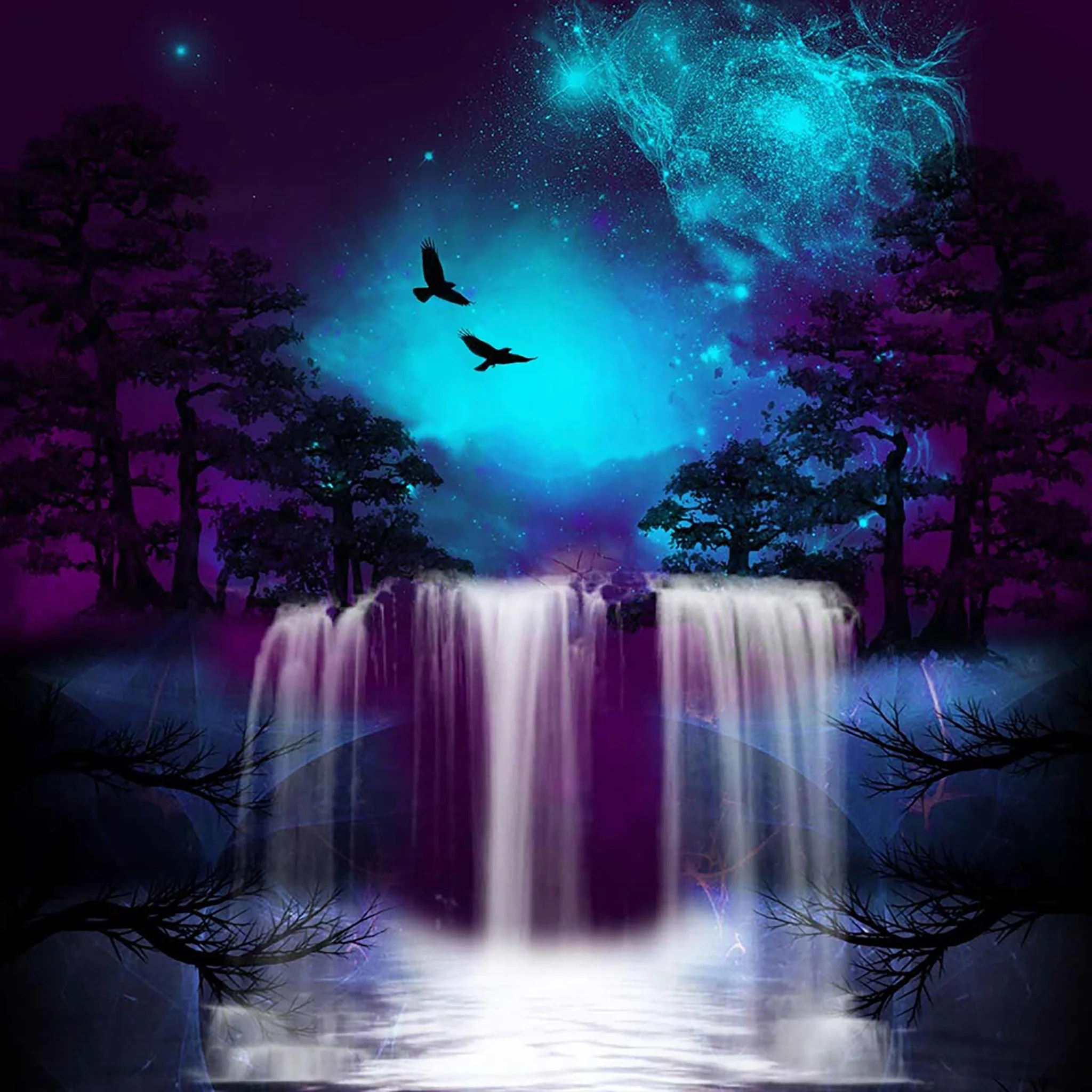 Fantastic Night Butterfly Waterfall | Diamond Painting - Image 2