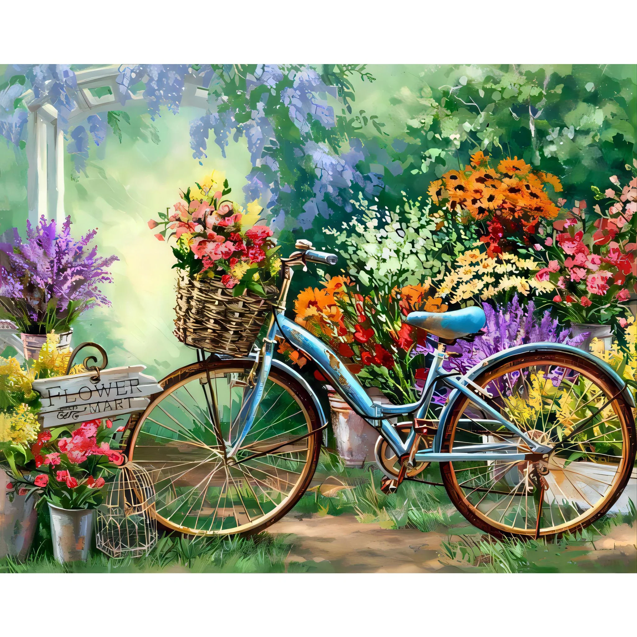 Flowers And Bicycles | Diamond Painting - Image 2