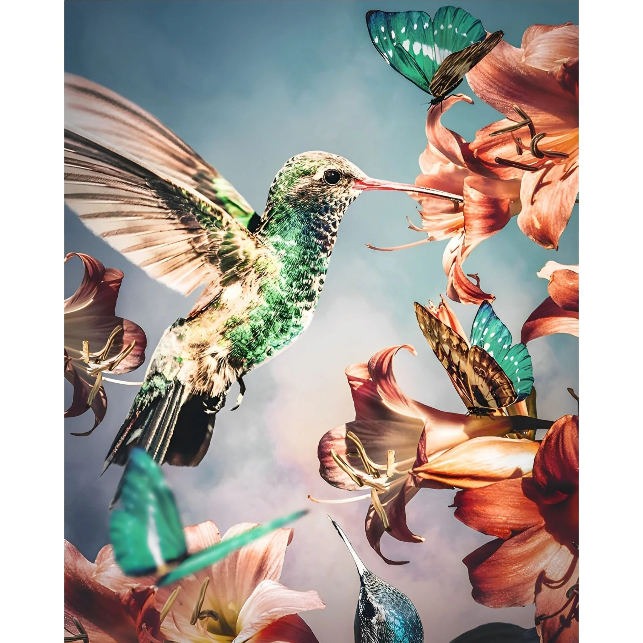 Hummingbird and Butterflies | Diamond Painting - Image 2