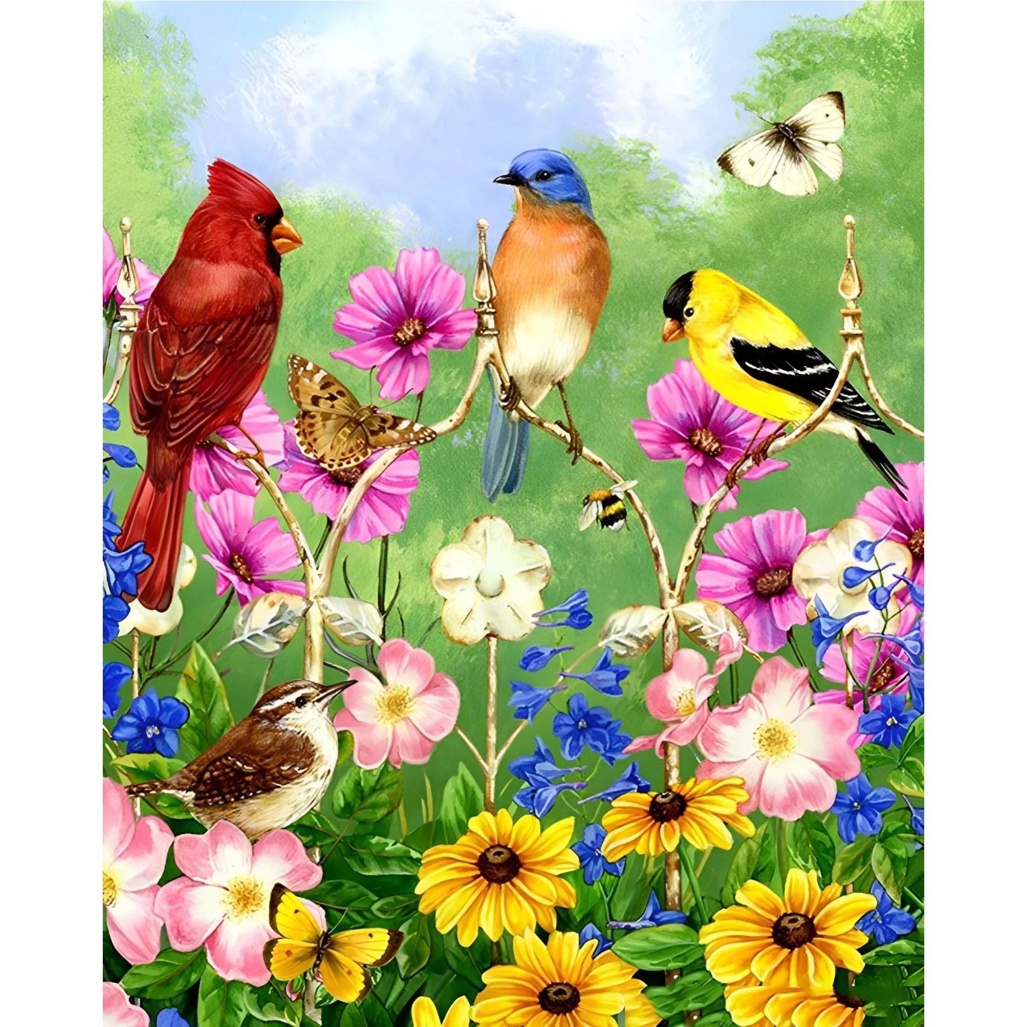 Spring Birds Flowers | Diamond Painting - Image 2