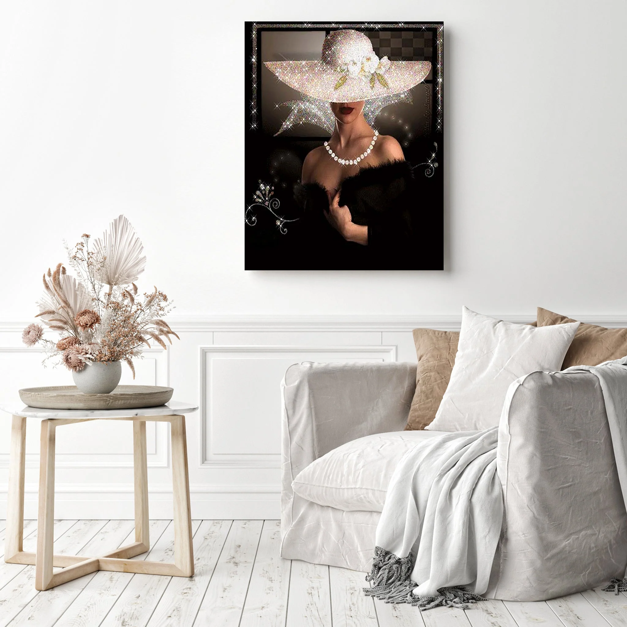 Lady in Black Dress and White Hat | Diamond Painting - Image 3