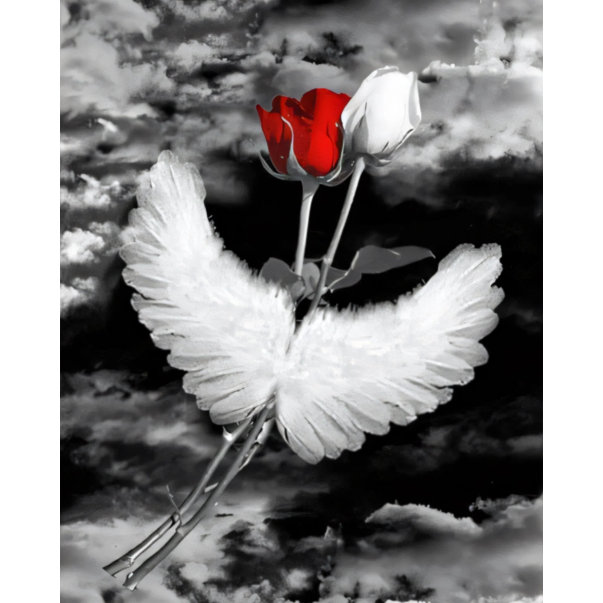 Red and White Rose with Wings | Diamond Painting - Image 2