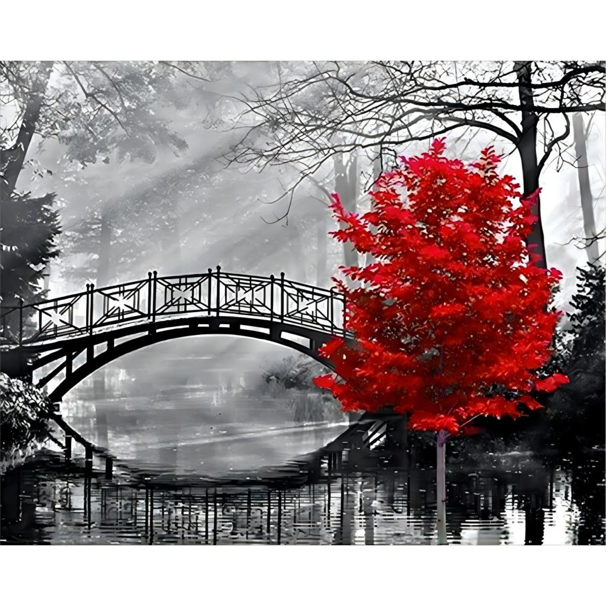 Red Tree Bridge | Diamond Painting - Image 2