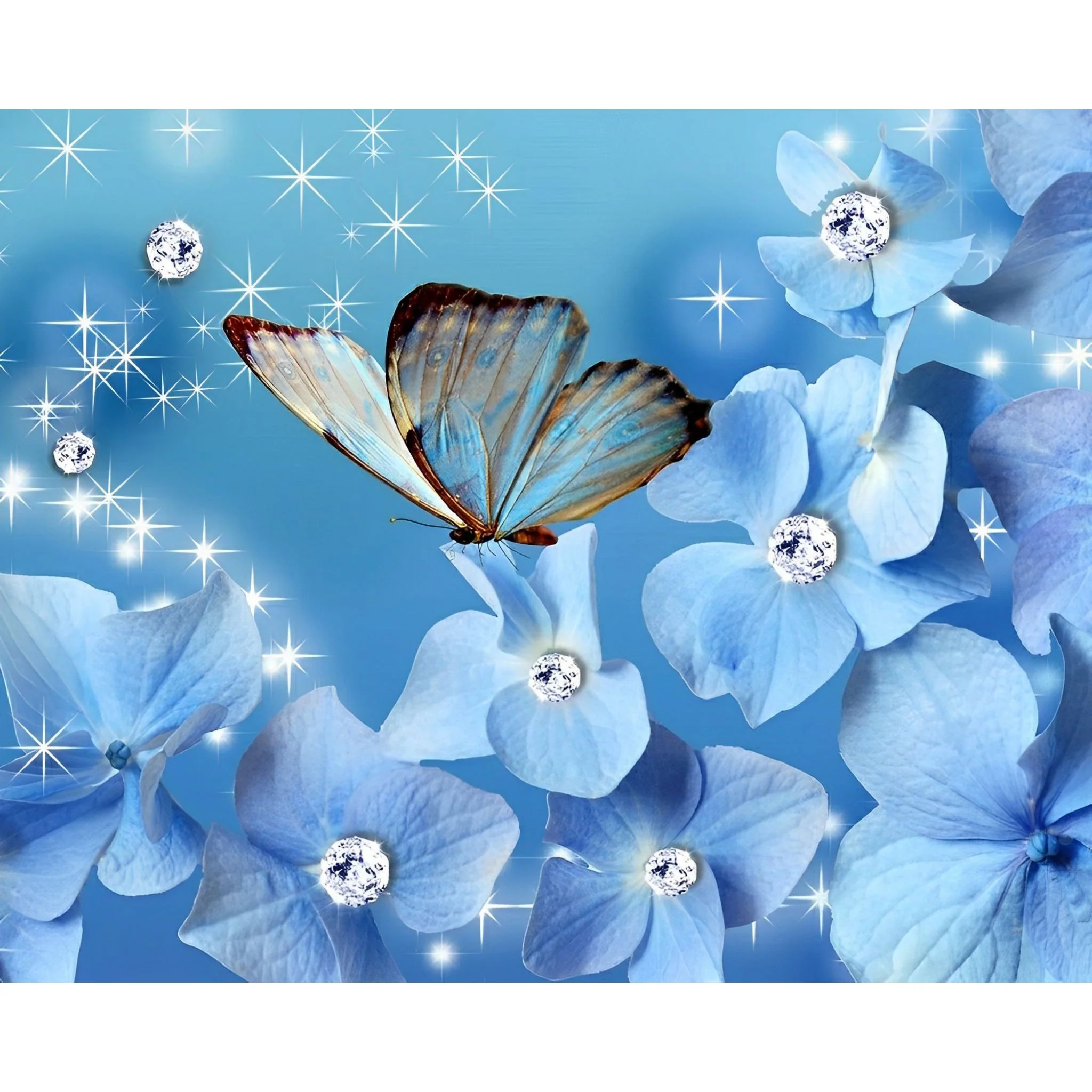 Blue Butterflies and Gliter Flowers | Diamond Painting - Image 2