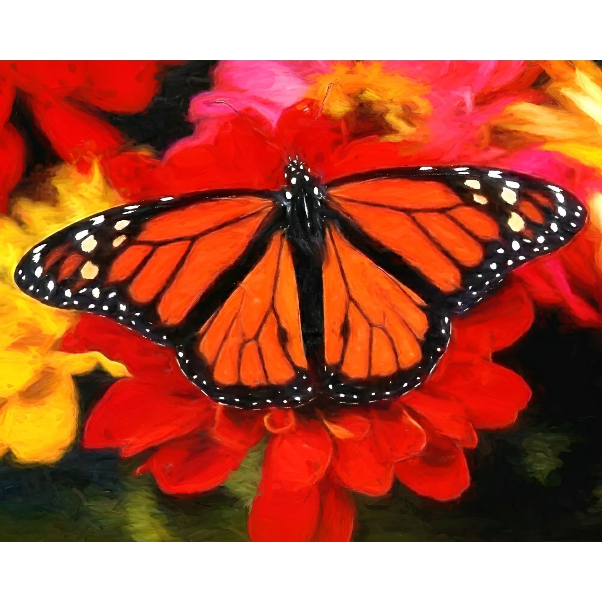Monarch Butterfly and Red Flowers | Diamond Painting - Image 2