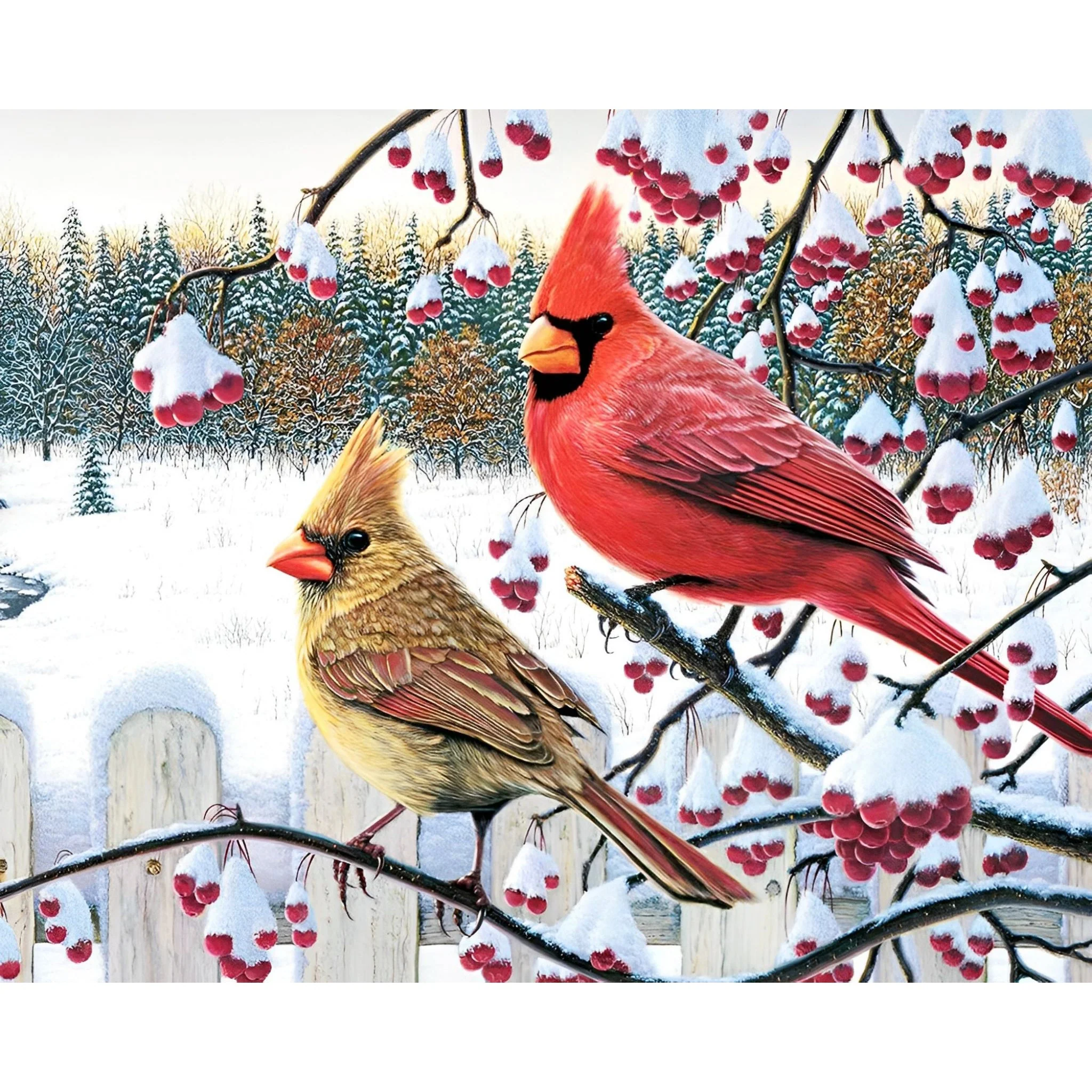 Cardinal Birds on Berry Branch | Diamond Painting - Image 2