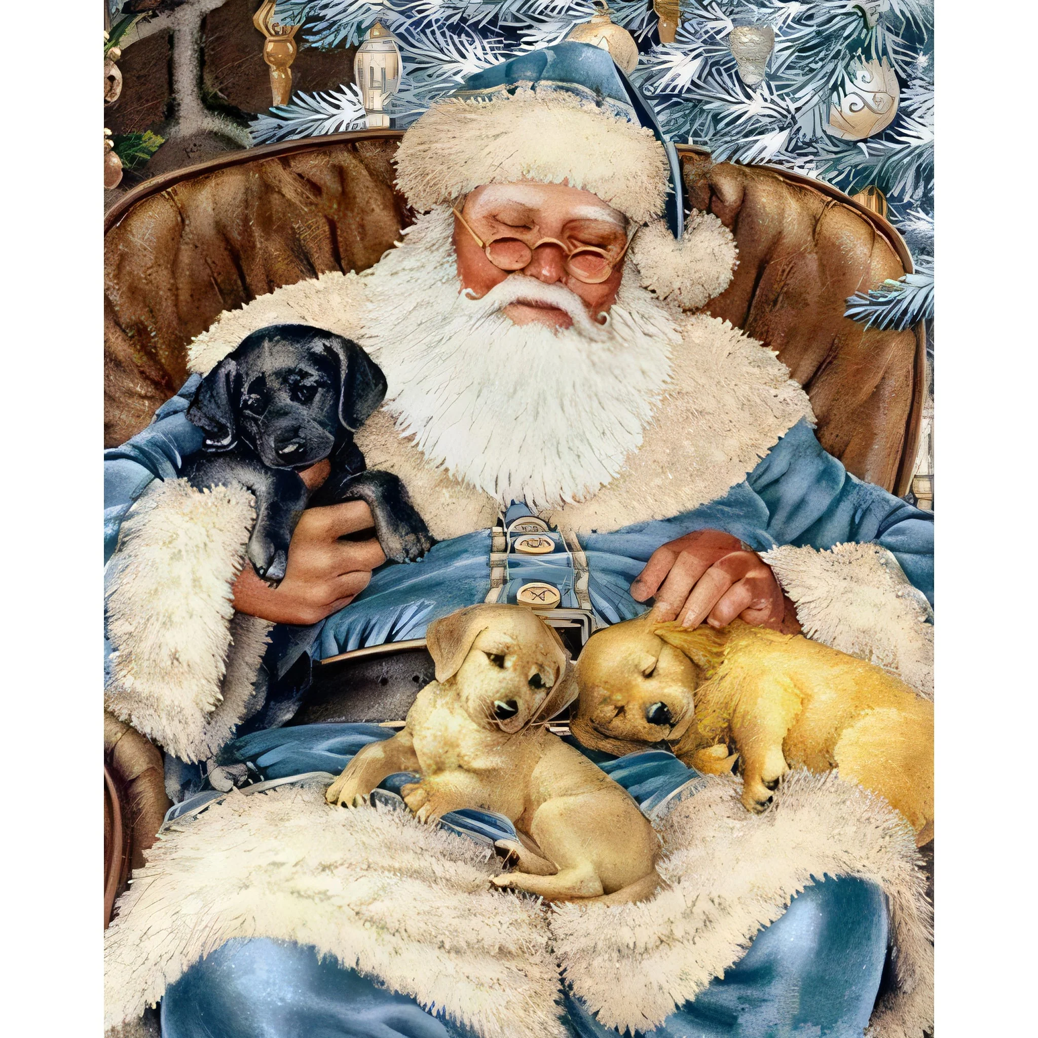 Christmas Santa Sitting with Puppies | Diamond Painting - Image 2