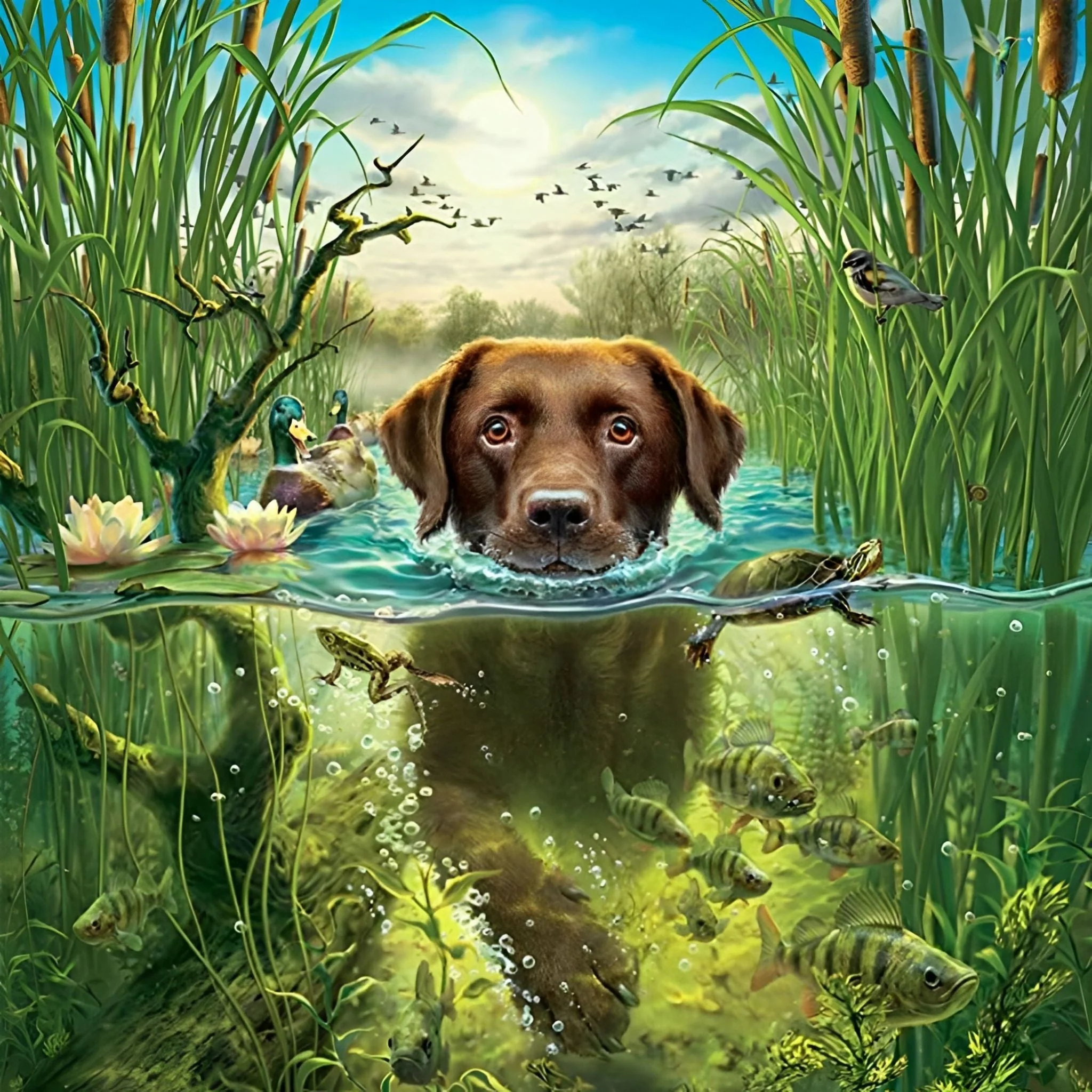 Swimming Dog | Diamond Painting - Image 2