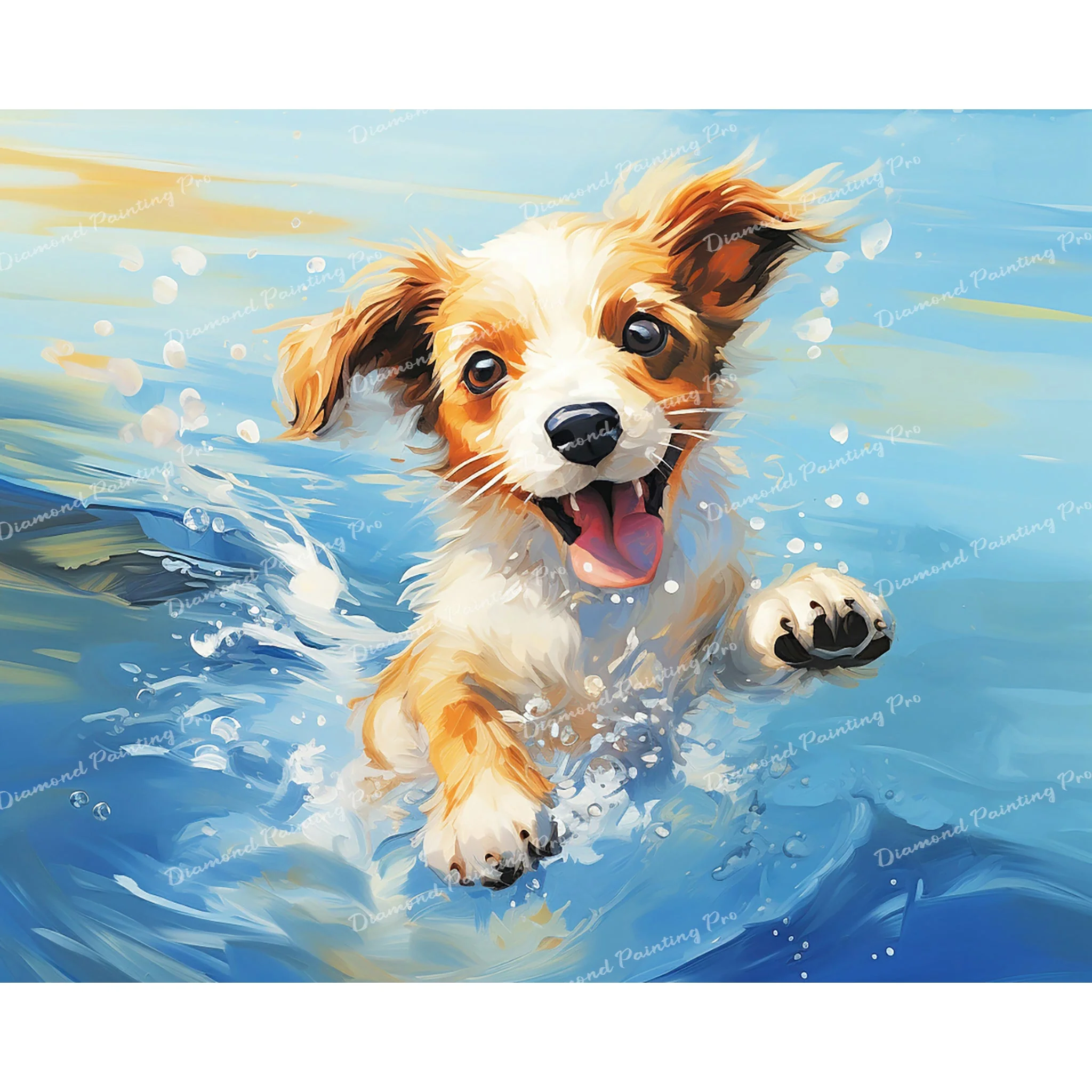 Playful Puppy Water Splash | Diamond Painting - Image 2