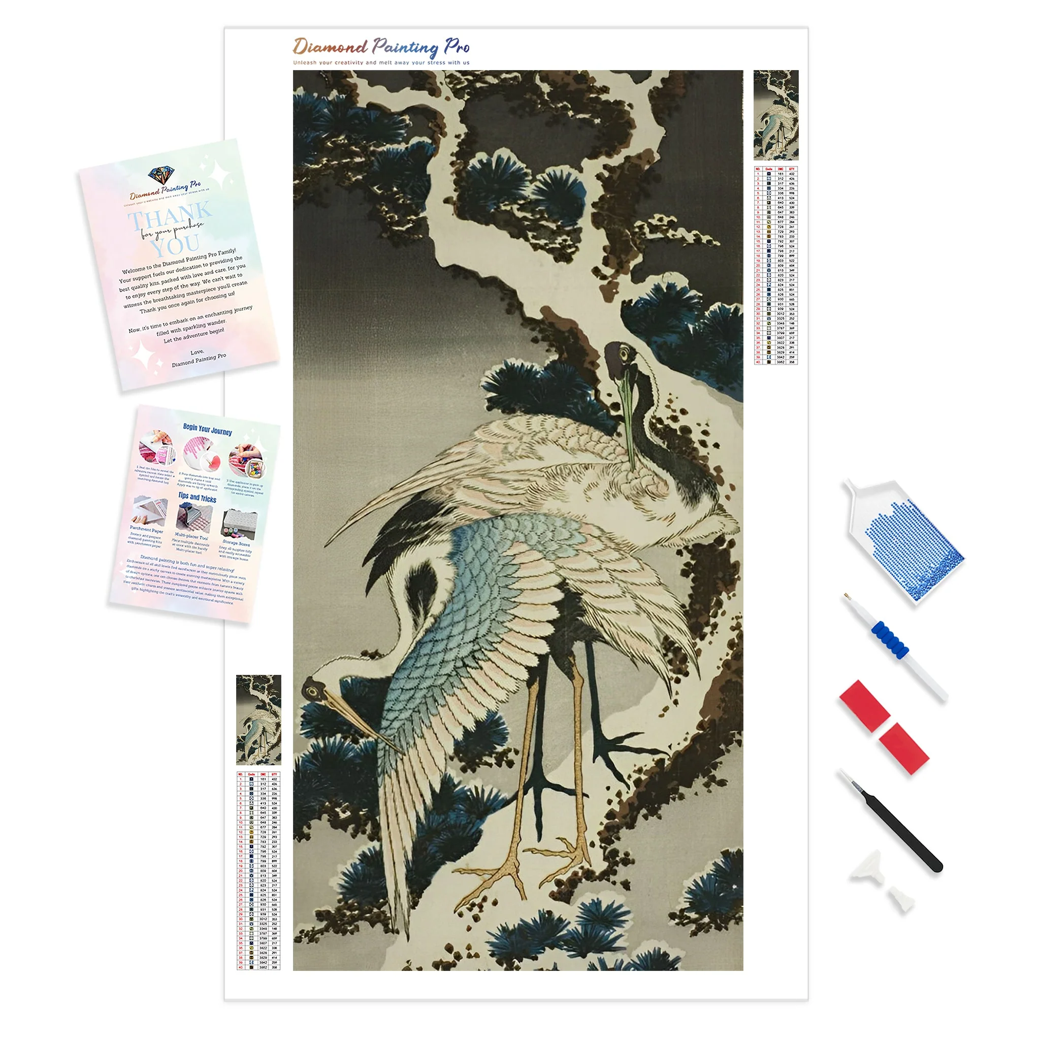 Cranes on Snow Covered Pine | Diamond Painting