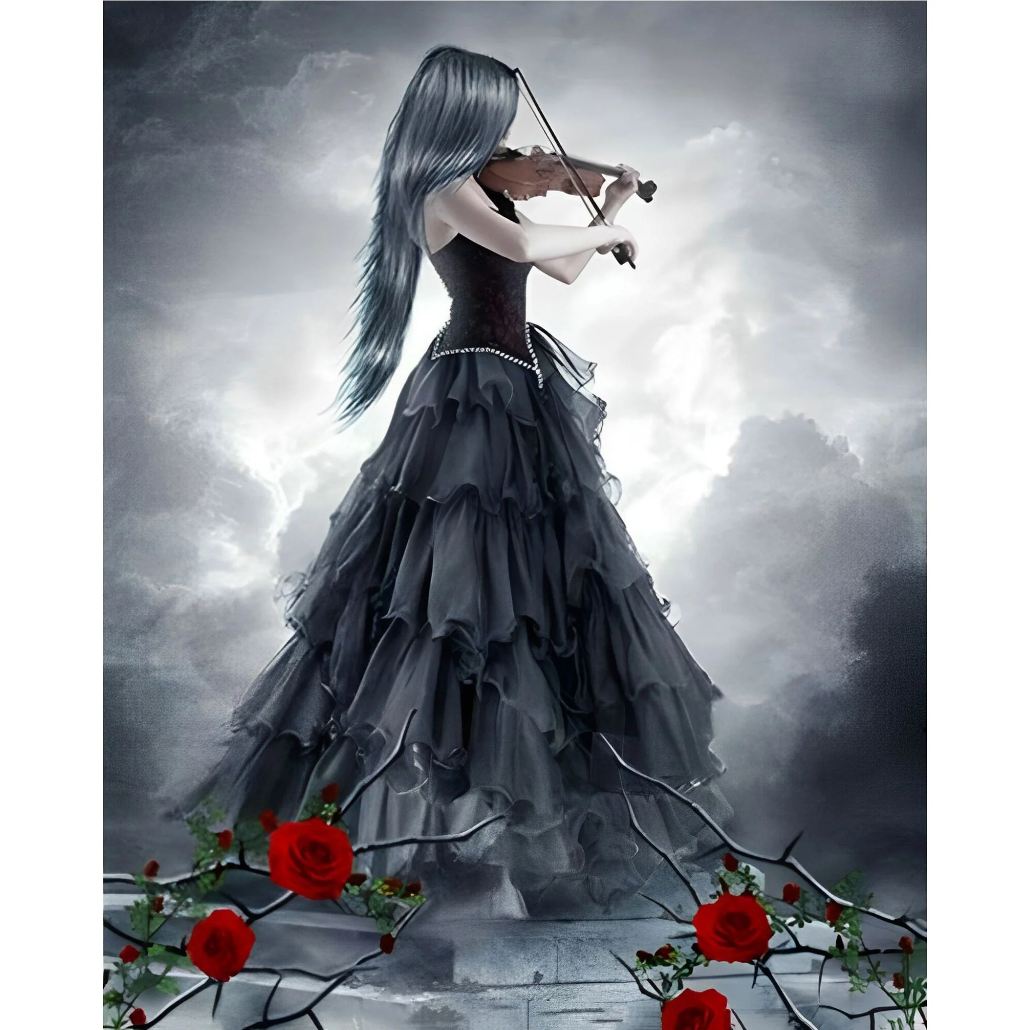 Beauty Holding The Violin | Diamond Painting - Image 2