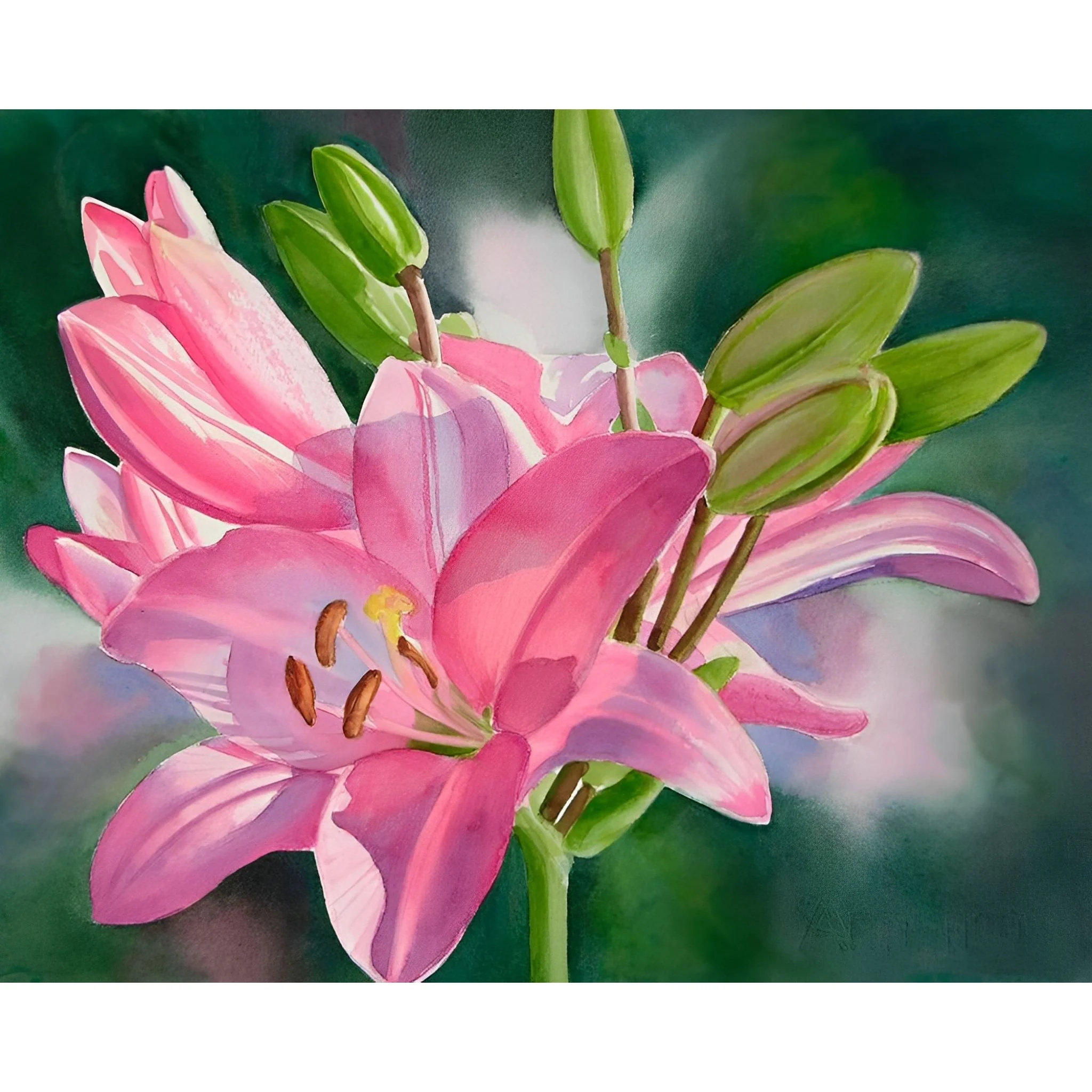 Pink Lily with Buds | Diamond Painting - Image 2