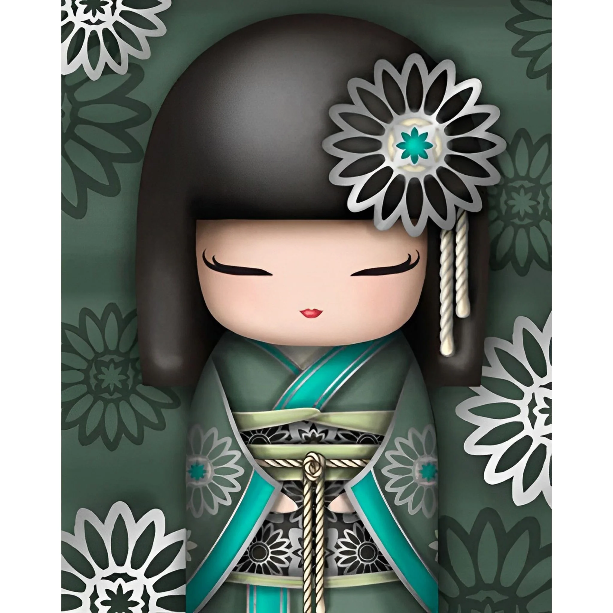 Girl in Green Kimono | Diamond Painting - Image 2