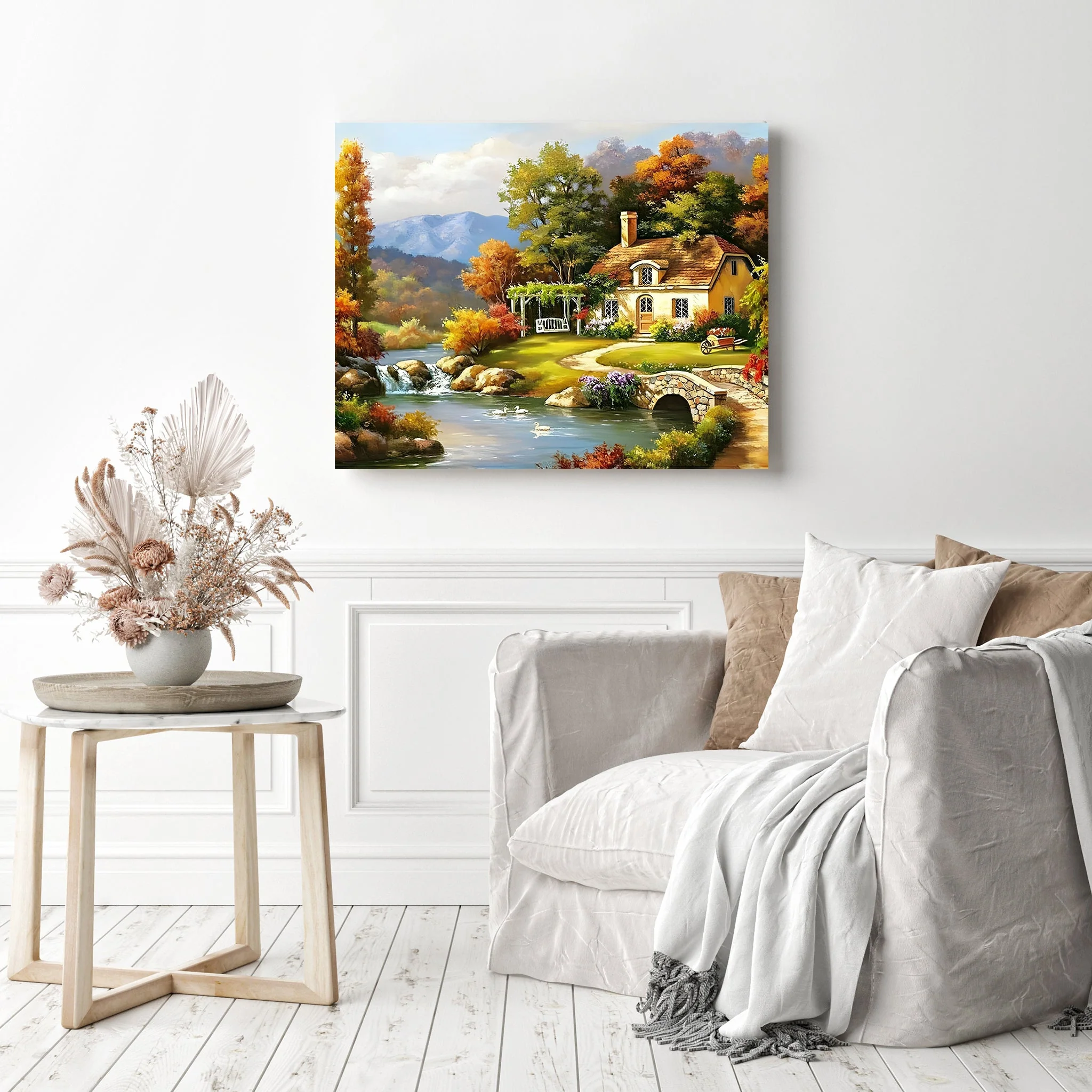 Autumn Cottage by the River | Diamond Painting - Image 3