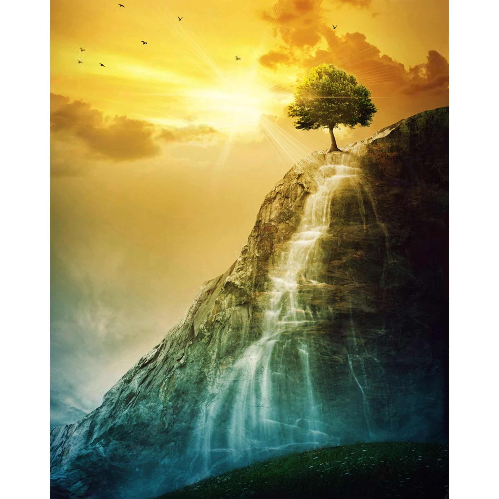 Tree Atop the Waterfall | Diamond Painting - Image 2