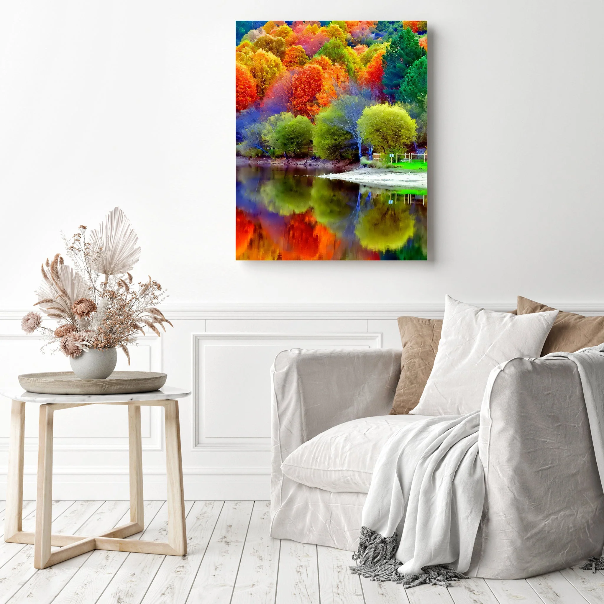Colorful Trees In Forest With Reflection On Lake | Diamond Painting - Image 3