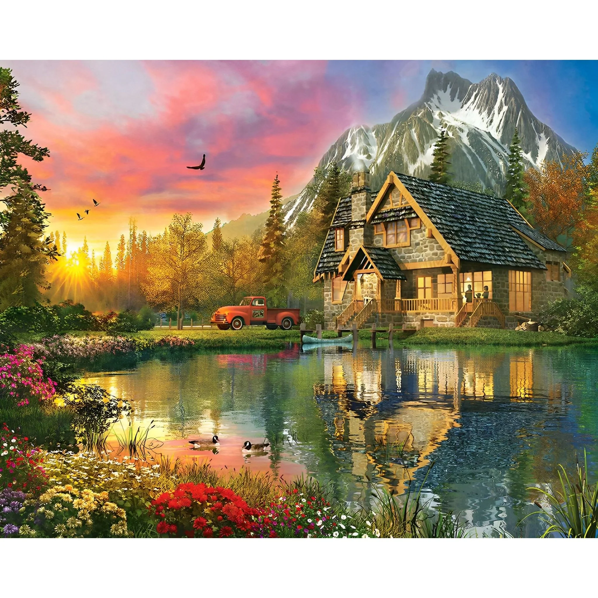 Cottage under Sunset | Diamond Painting - Image 2