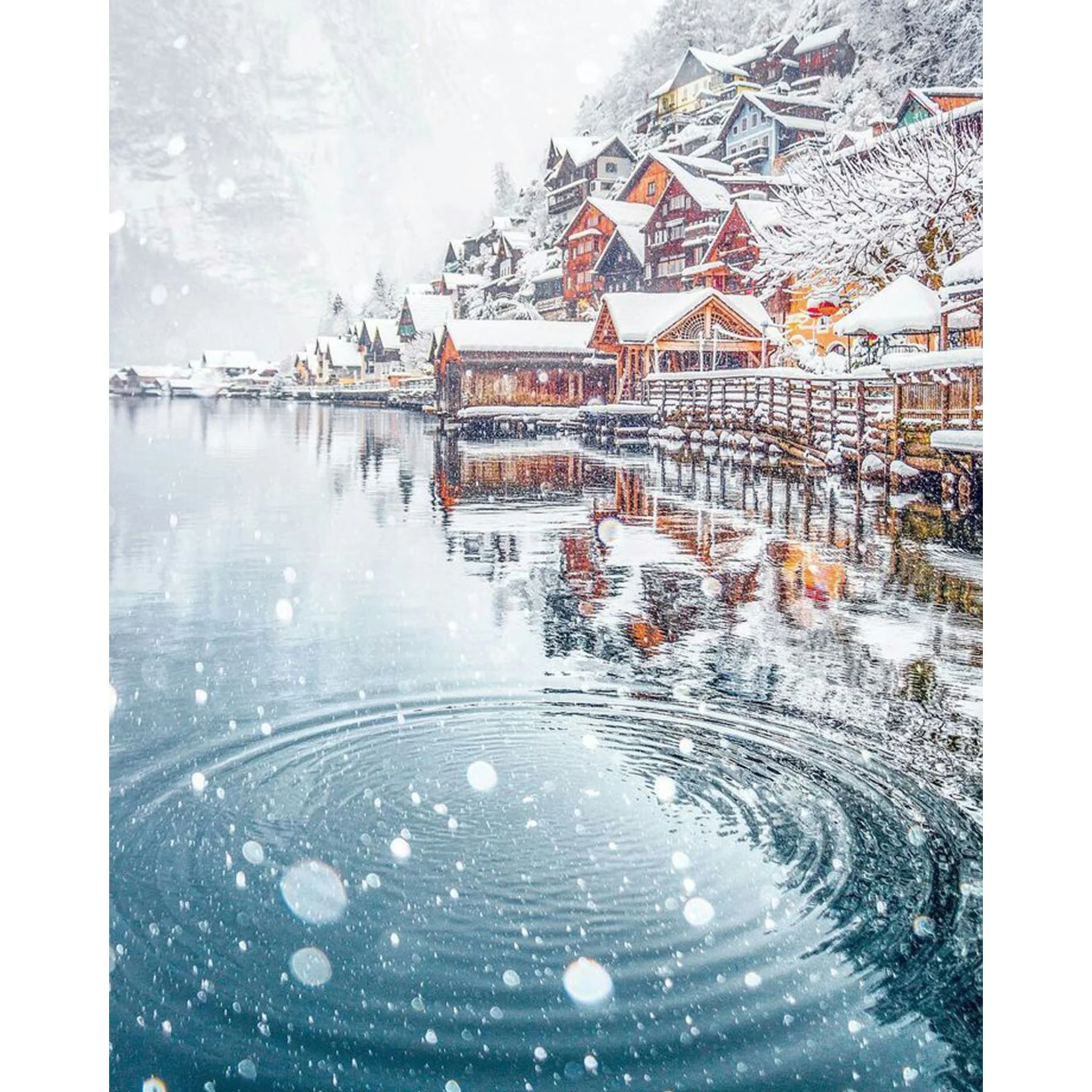 Village Winter Lake | Diamond Painting - Image 2