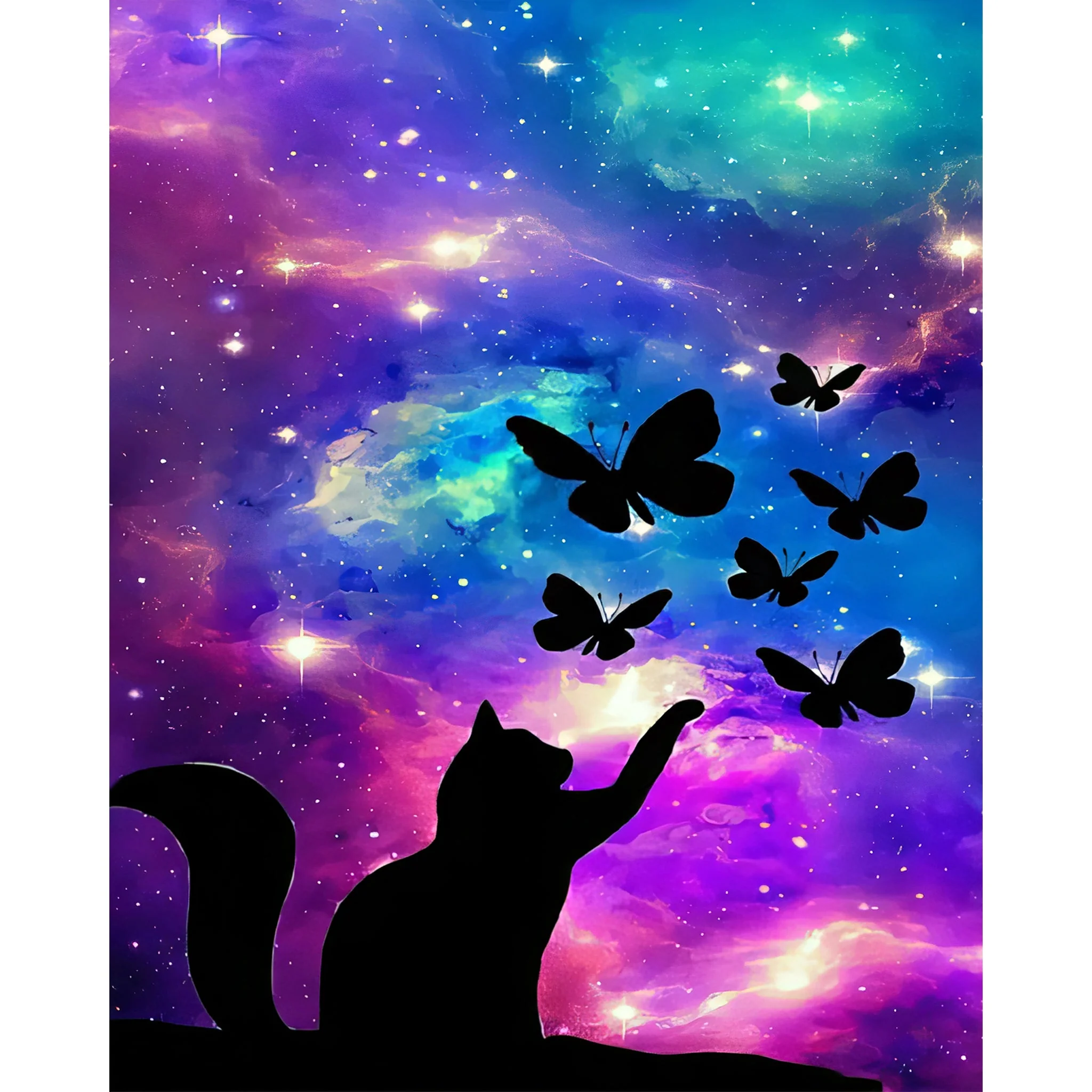 Cat Under Starry Galaxy | Diamond Painting - Image 2