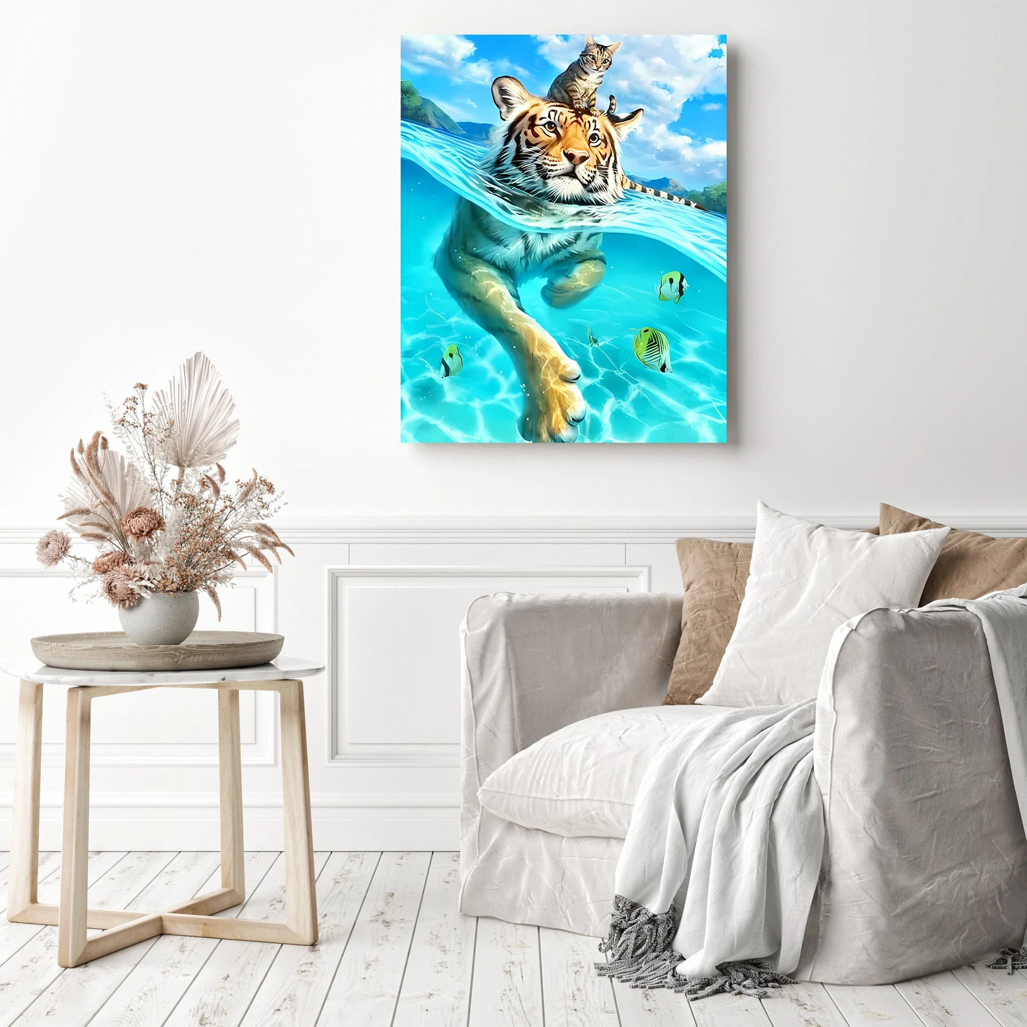 Tiger and Kitty in the Water | Diamond Painting - Image 3