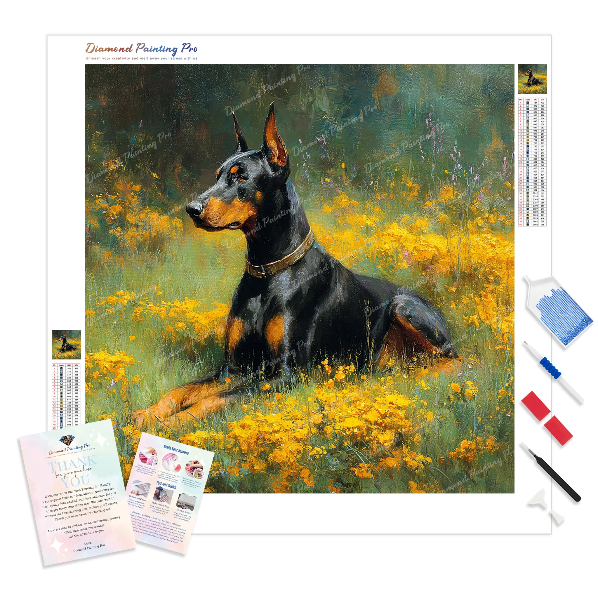 Doberman and Wildflower | Diamond Painting