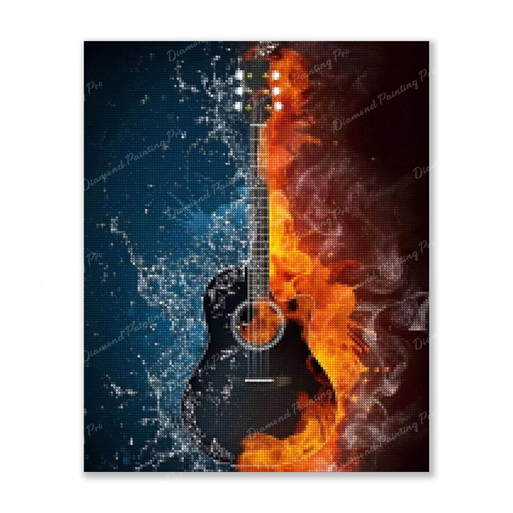 Fire & Water Guitar | Finished Diamond Painting