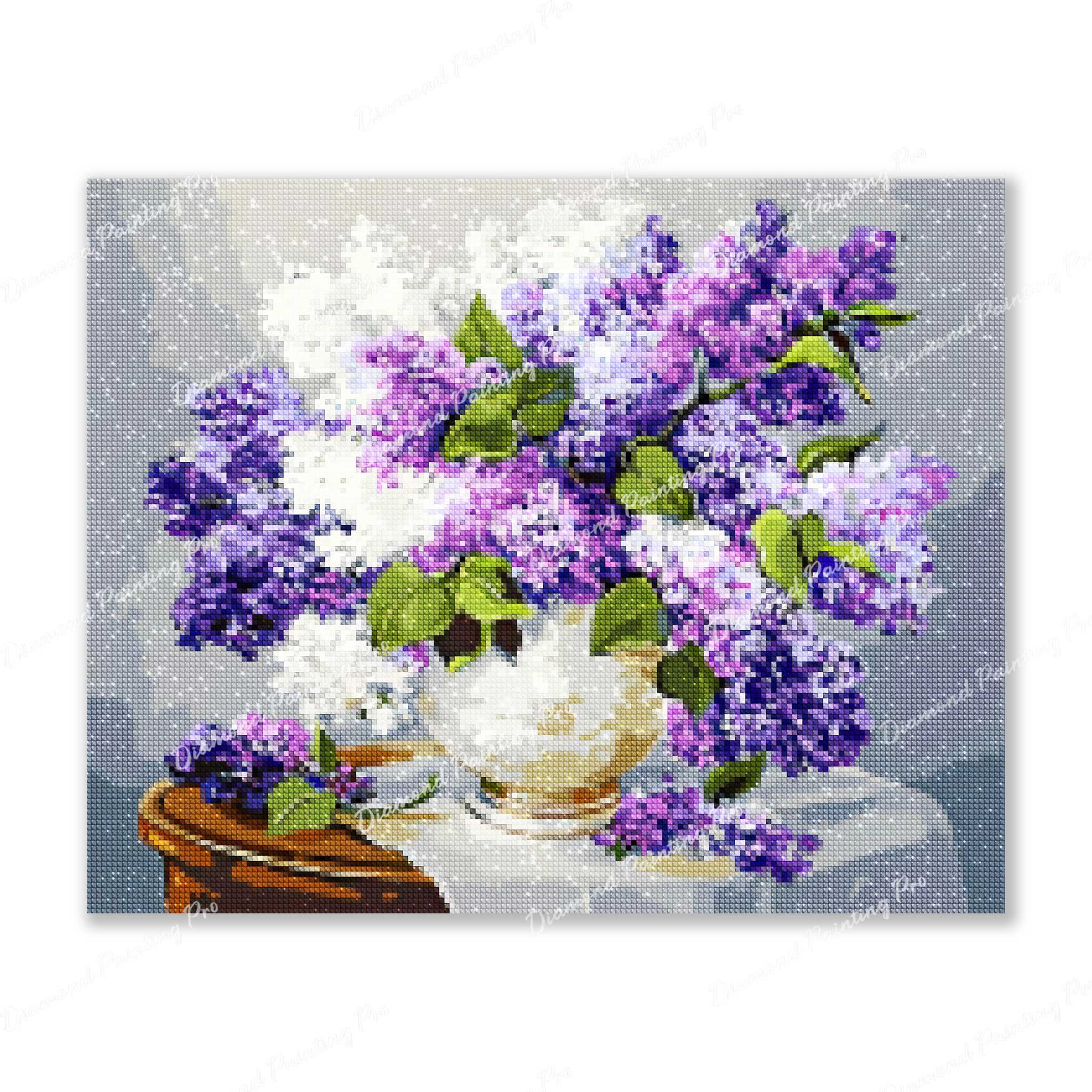 Purple and White Lilac | Finished Diamond Painting