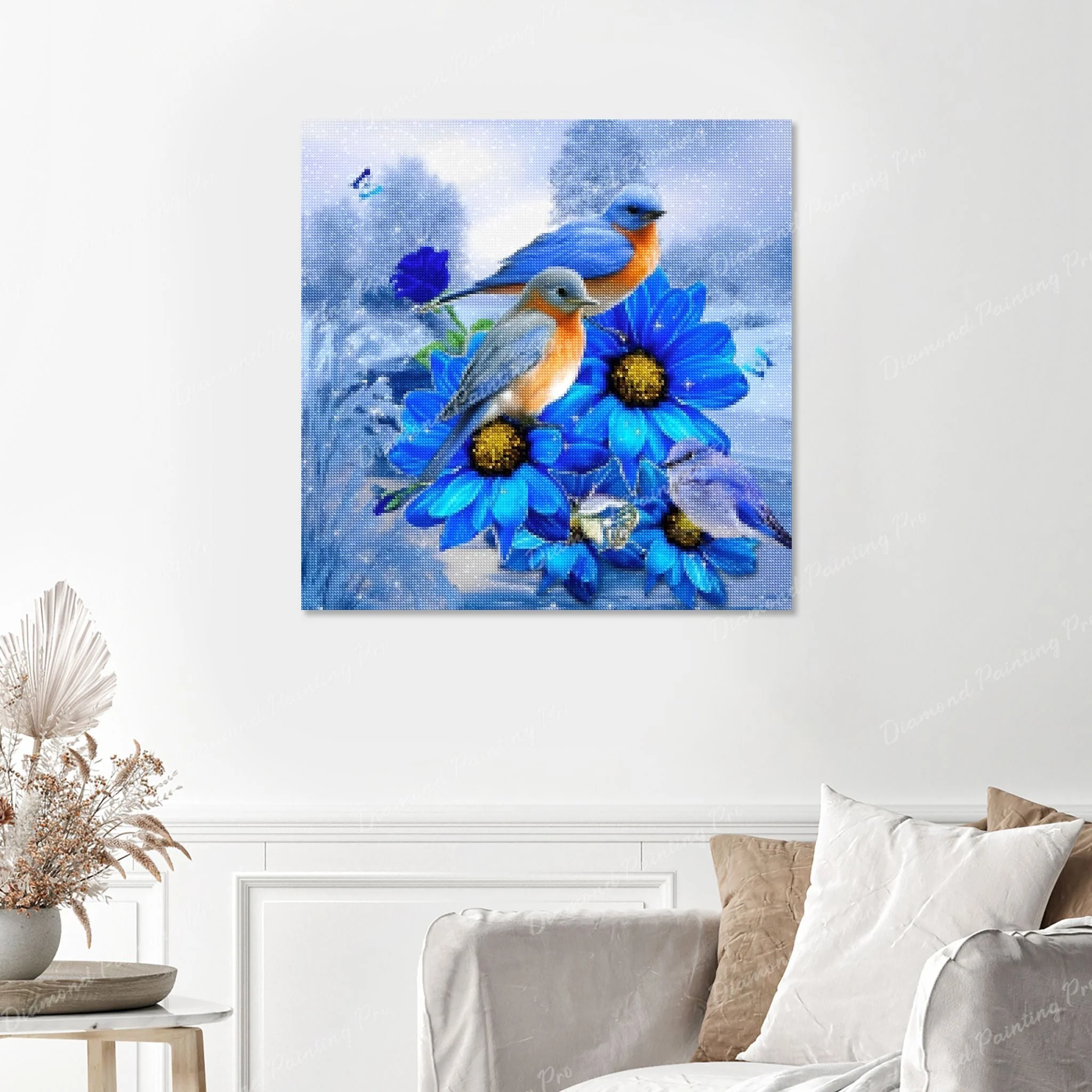 Winter Birds On The Blue Flowers | Finished Diamond Painting - Image 2