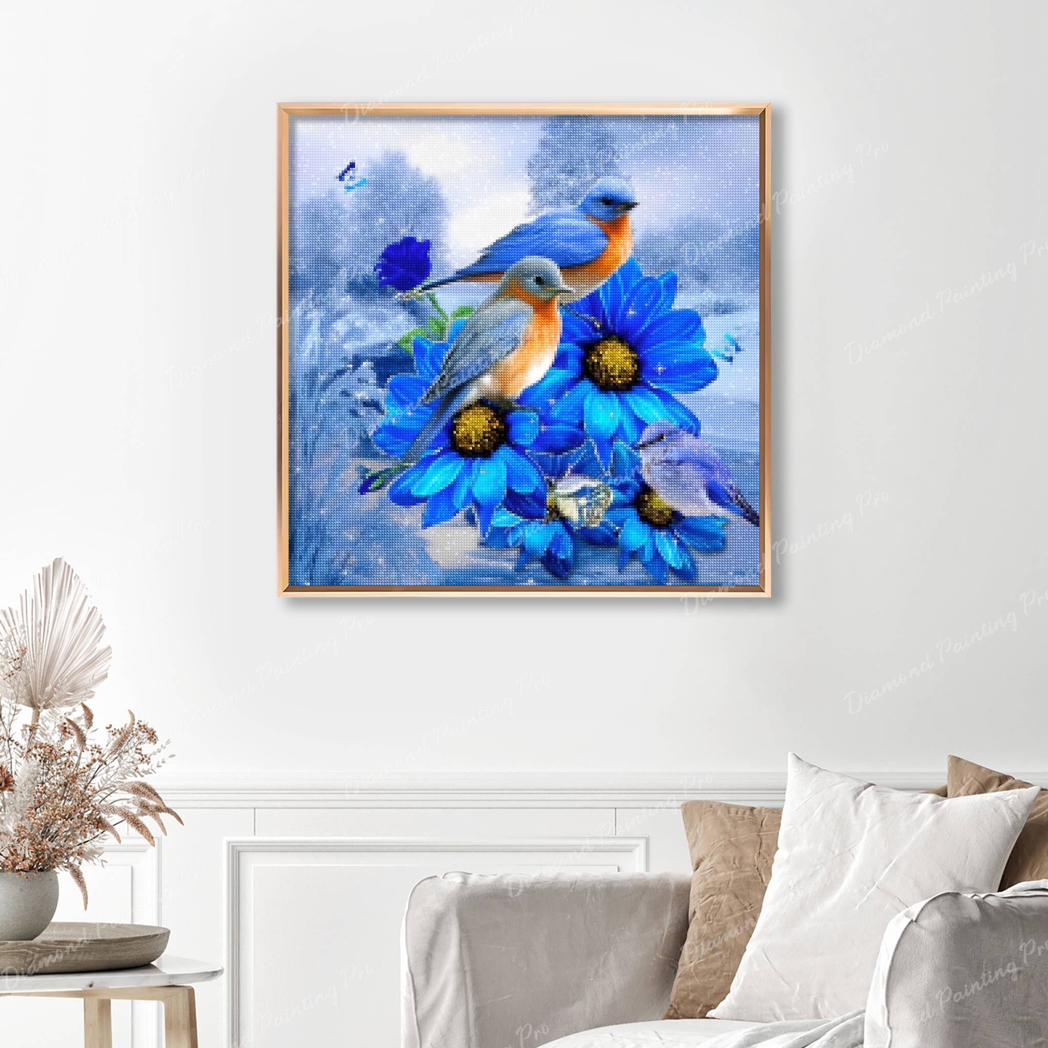 Winter Birds On The Blue Flowers | Finished Diamond Painting - Image 5