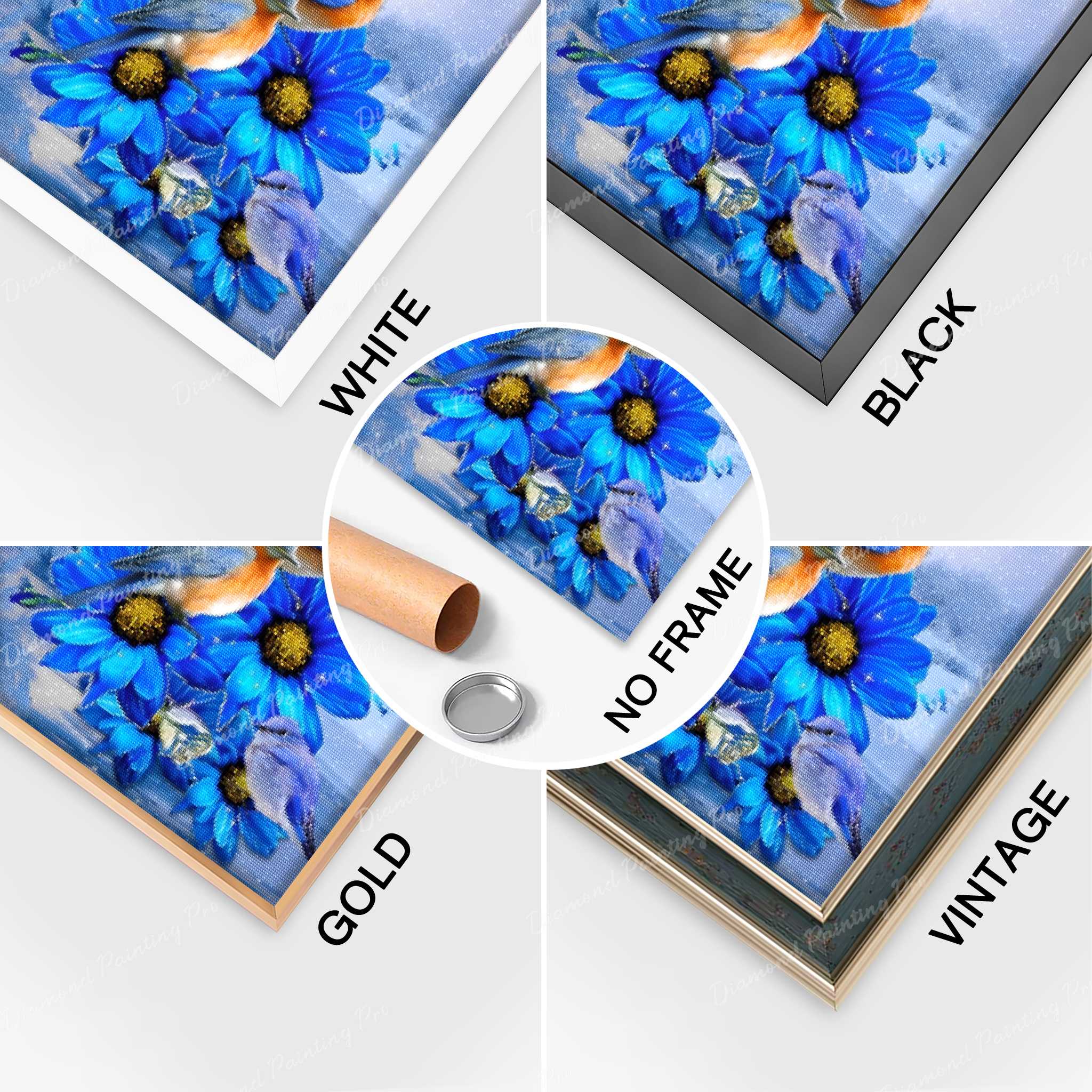 Winter Birds On The Blue Flowers | Finished Diamond Painting - Image 7