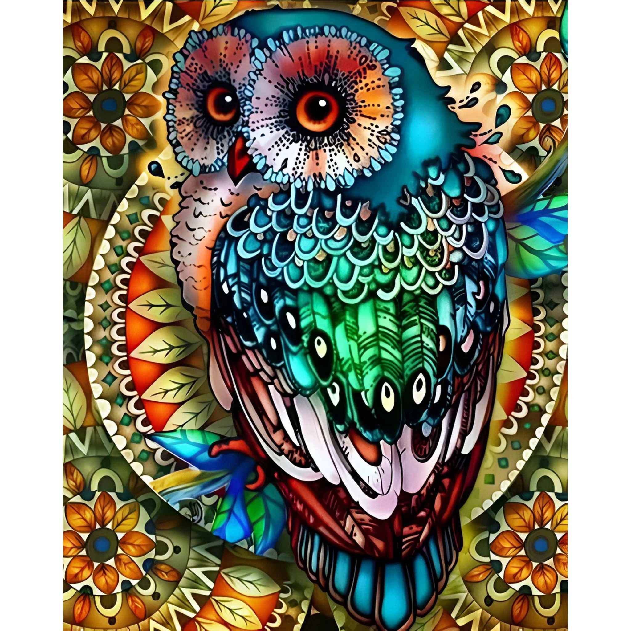 Mandala Berry Branch Owl | Diamond Painting - Image 2
