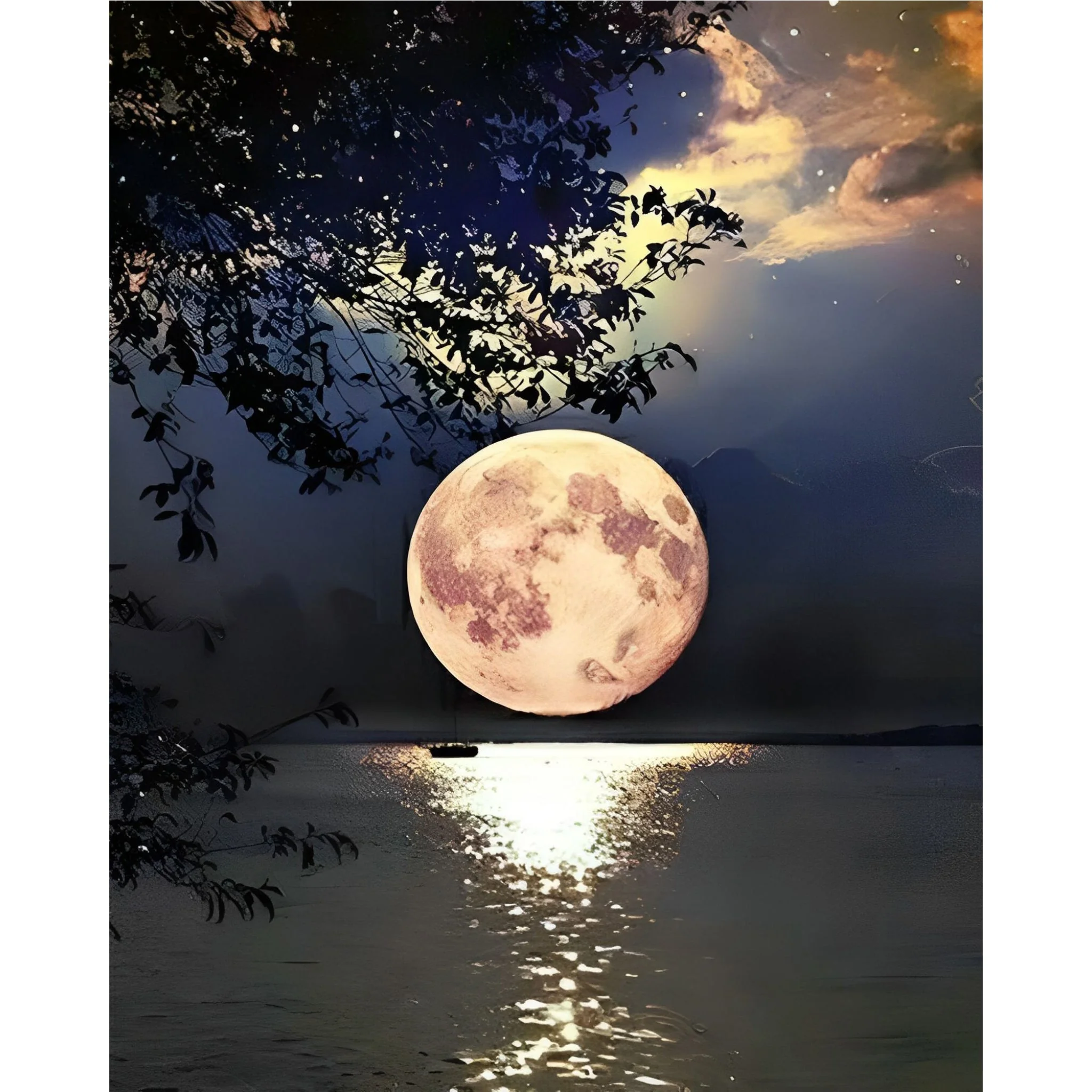 Beautiful Full Moon On Lake | Diamond Painting - Image 2
