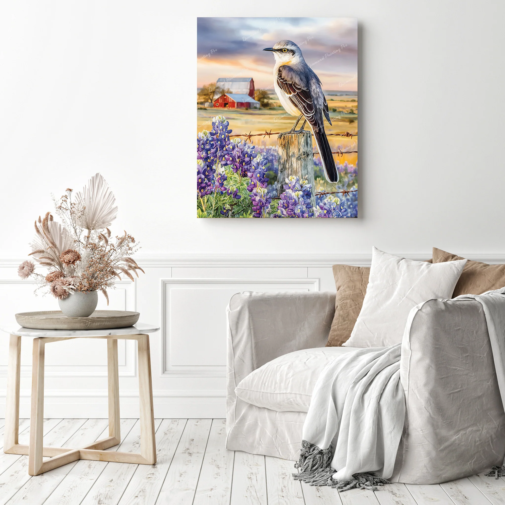 Mockingbird and Flowers | Diamond Painting - Image 3