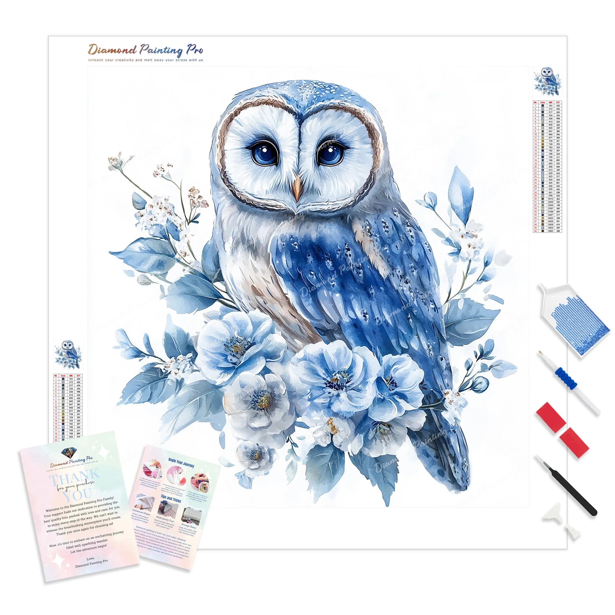 Owl with Blue Blooms | Diamond Painting