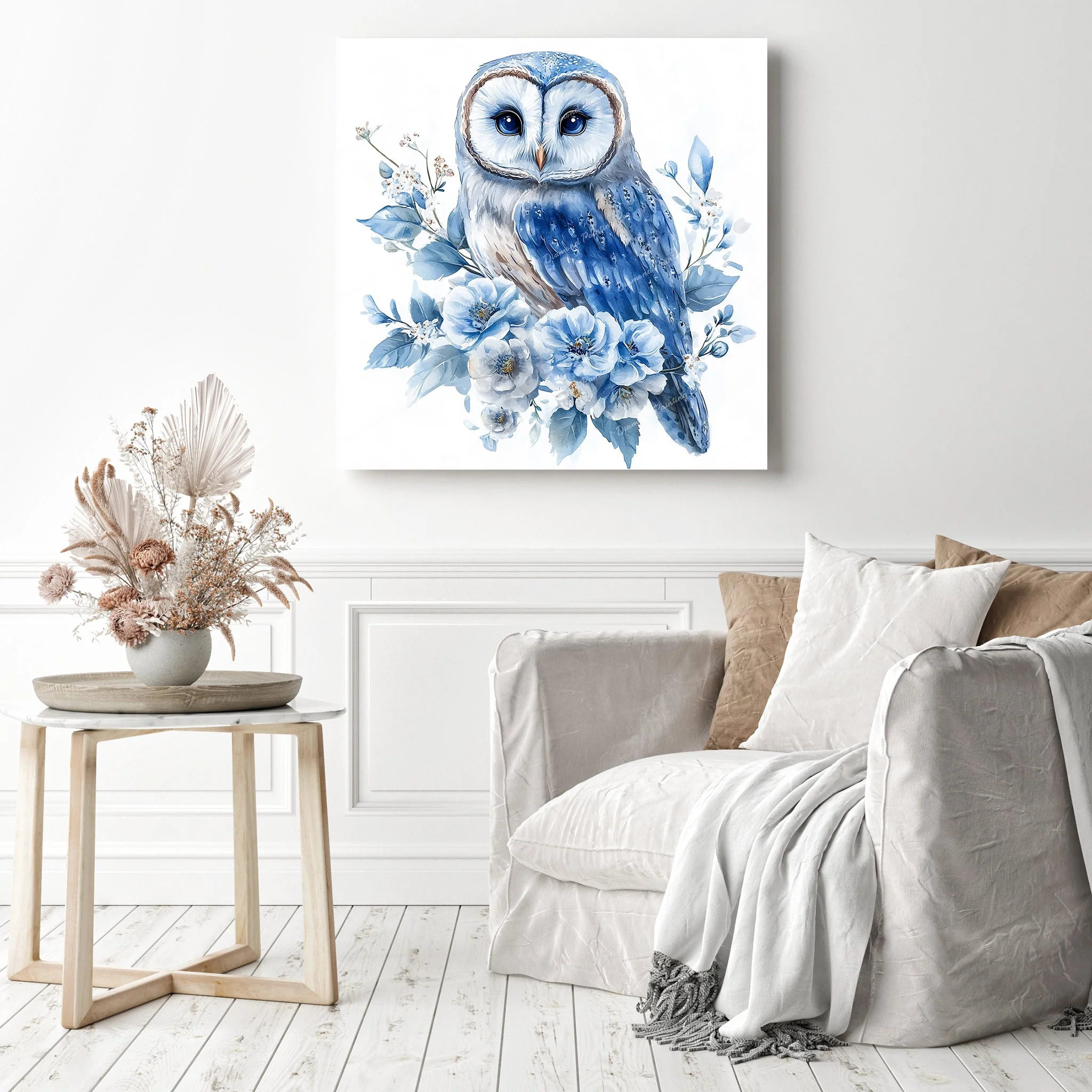 Owl with Blue Blooms | Diamond Painting - Image 3