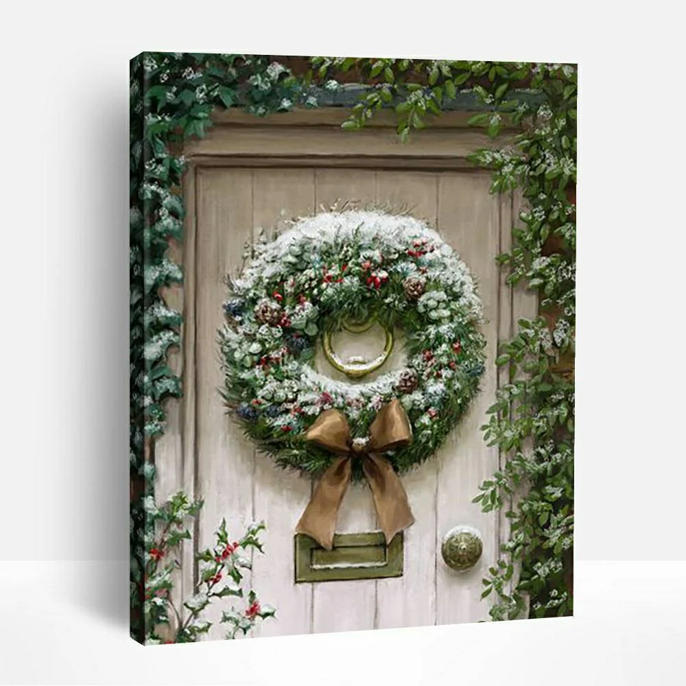 Christmas Wreath with Gold Ribbons | Paint By Numbers