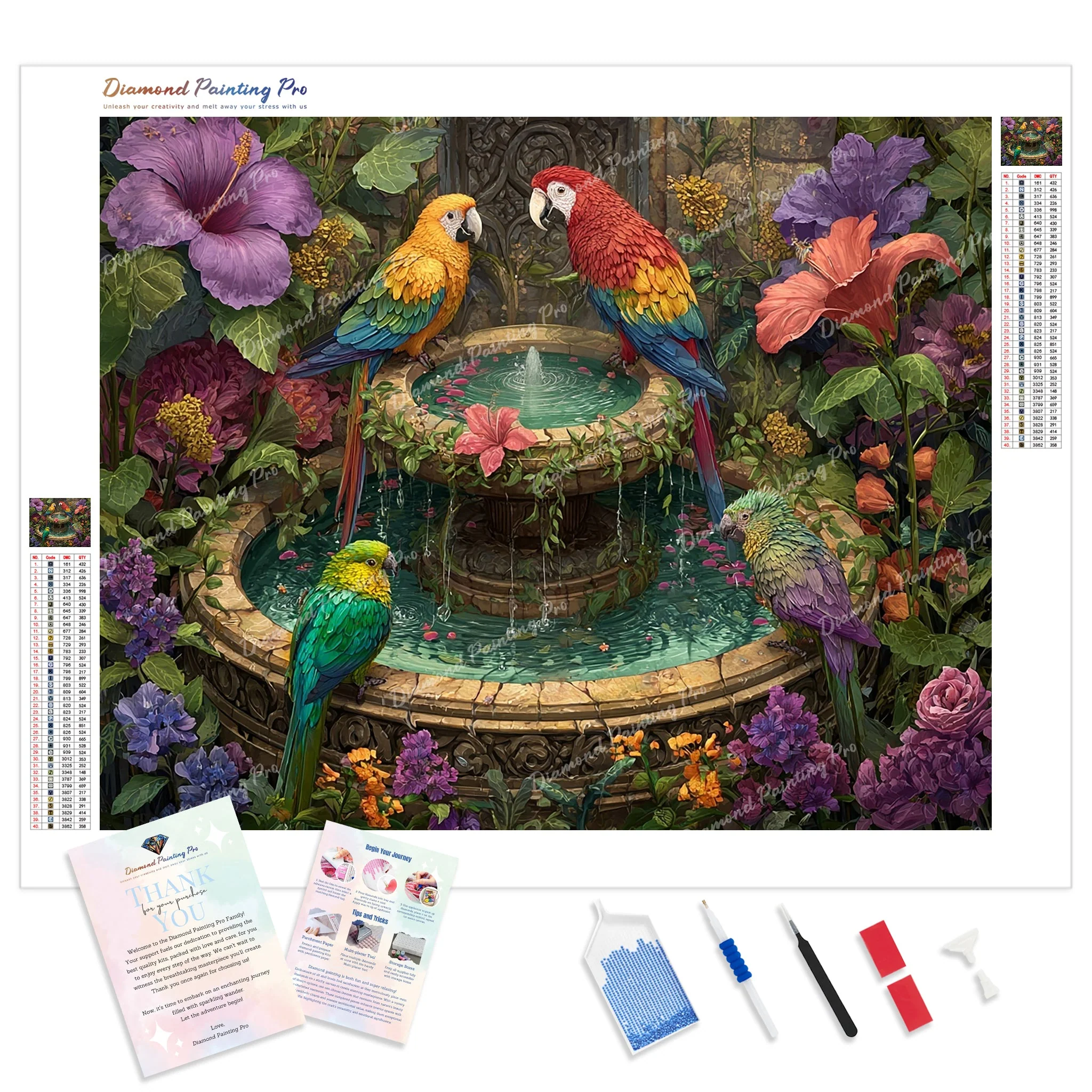 Parrots and Fountain | Diamond Painting