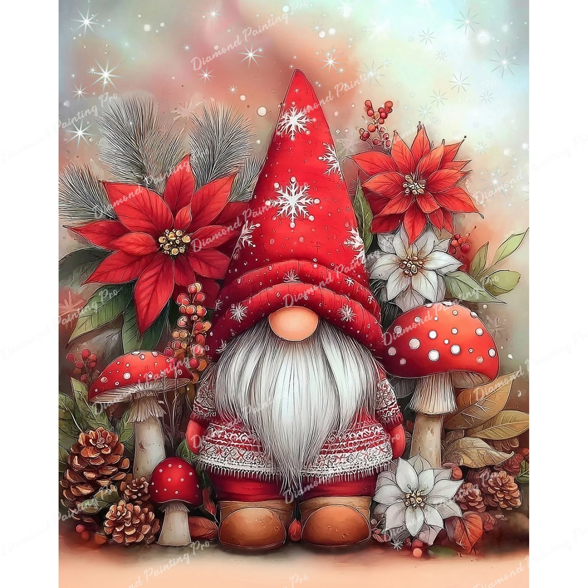 Poinsettia Xmas Gnome | Diamond Painting - Image 2