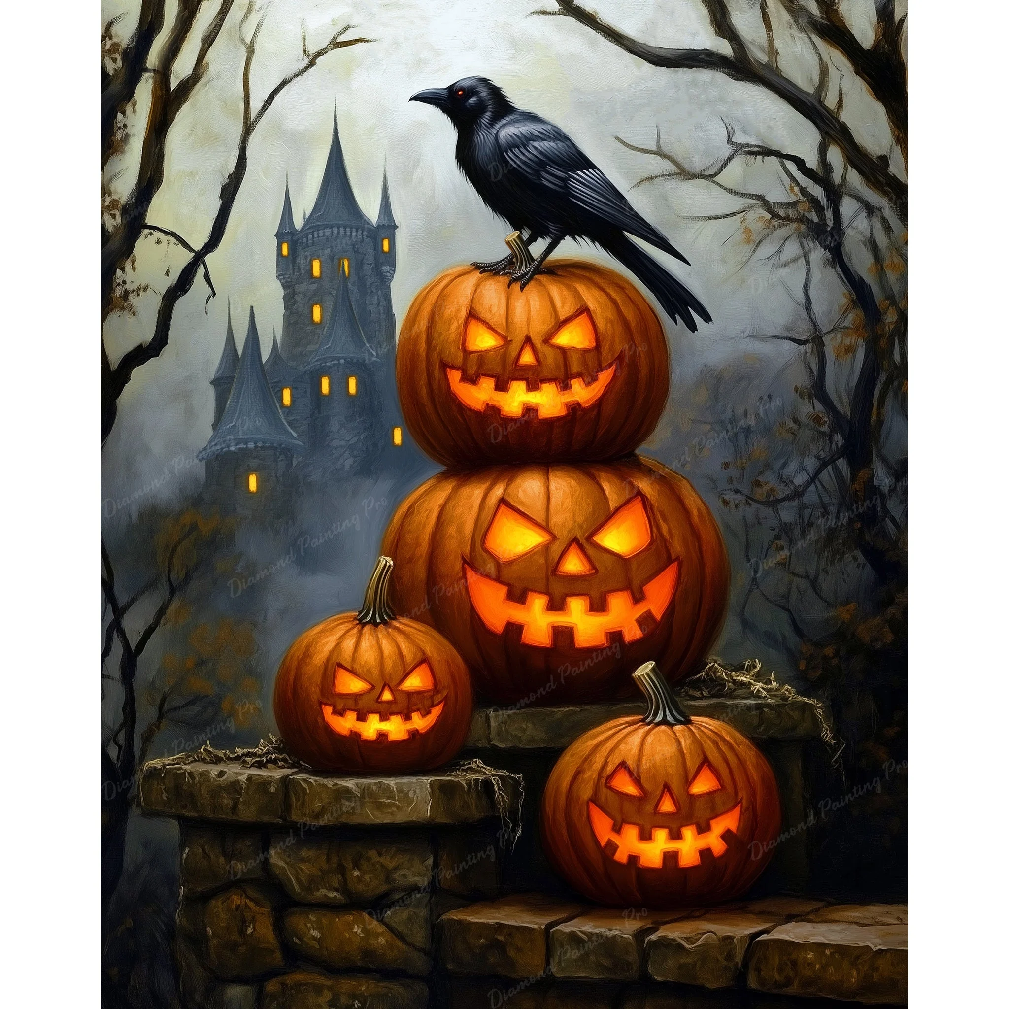 Raven on Stacked Pumpkins | Diamond Painting - Image 2